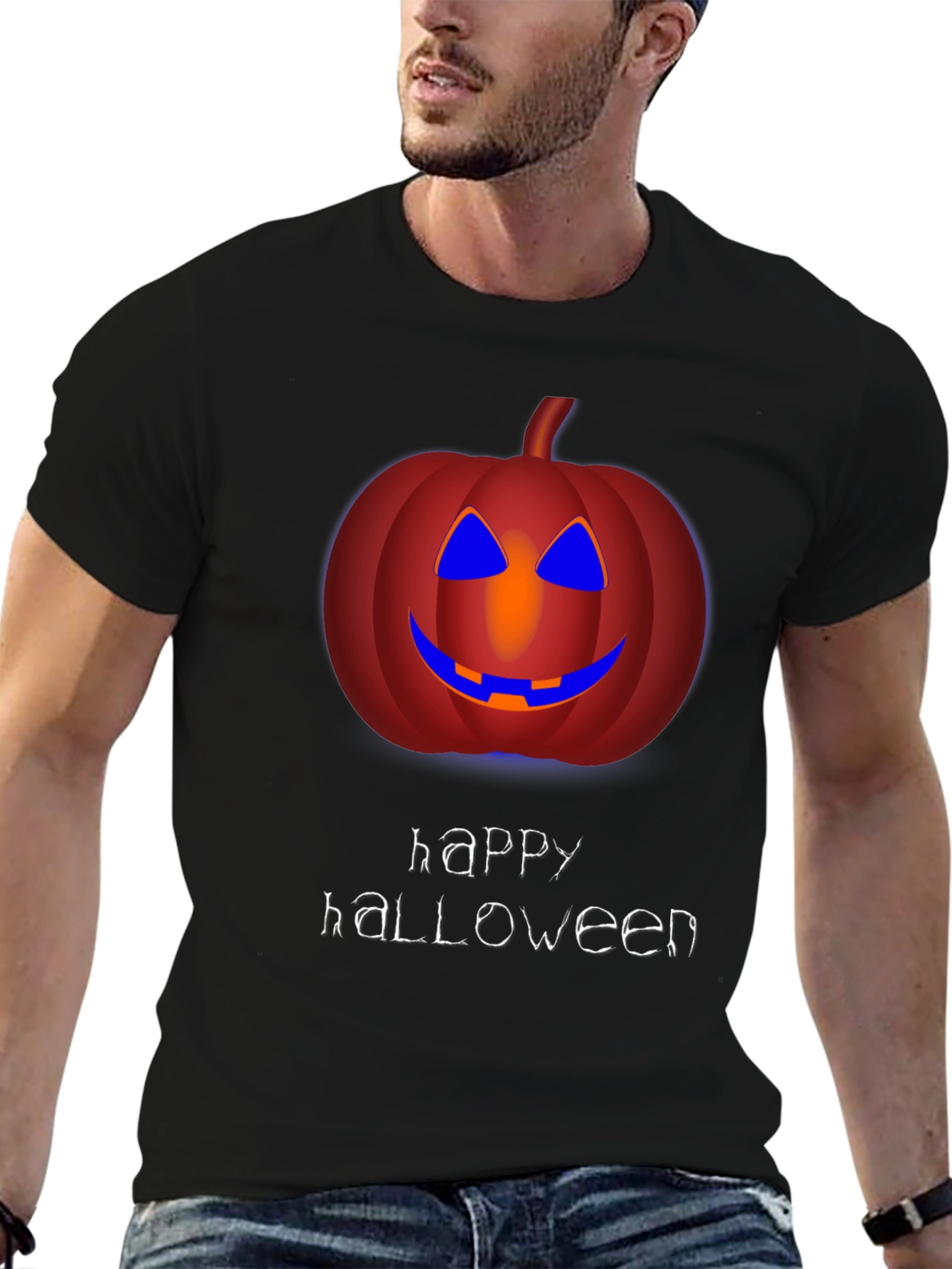 Happy Halloween Pumpkin Graphic Tee - Mens Black T-Shirt