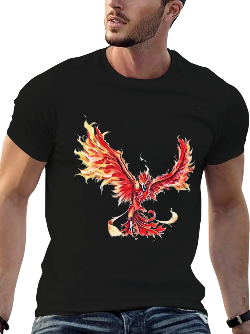 Fiery Phoenix Graphic Tee - Black Cotton Blend