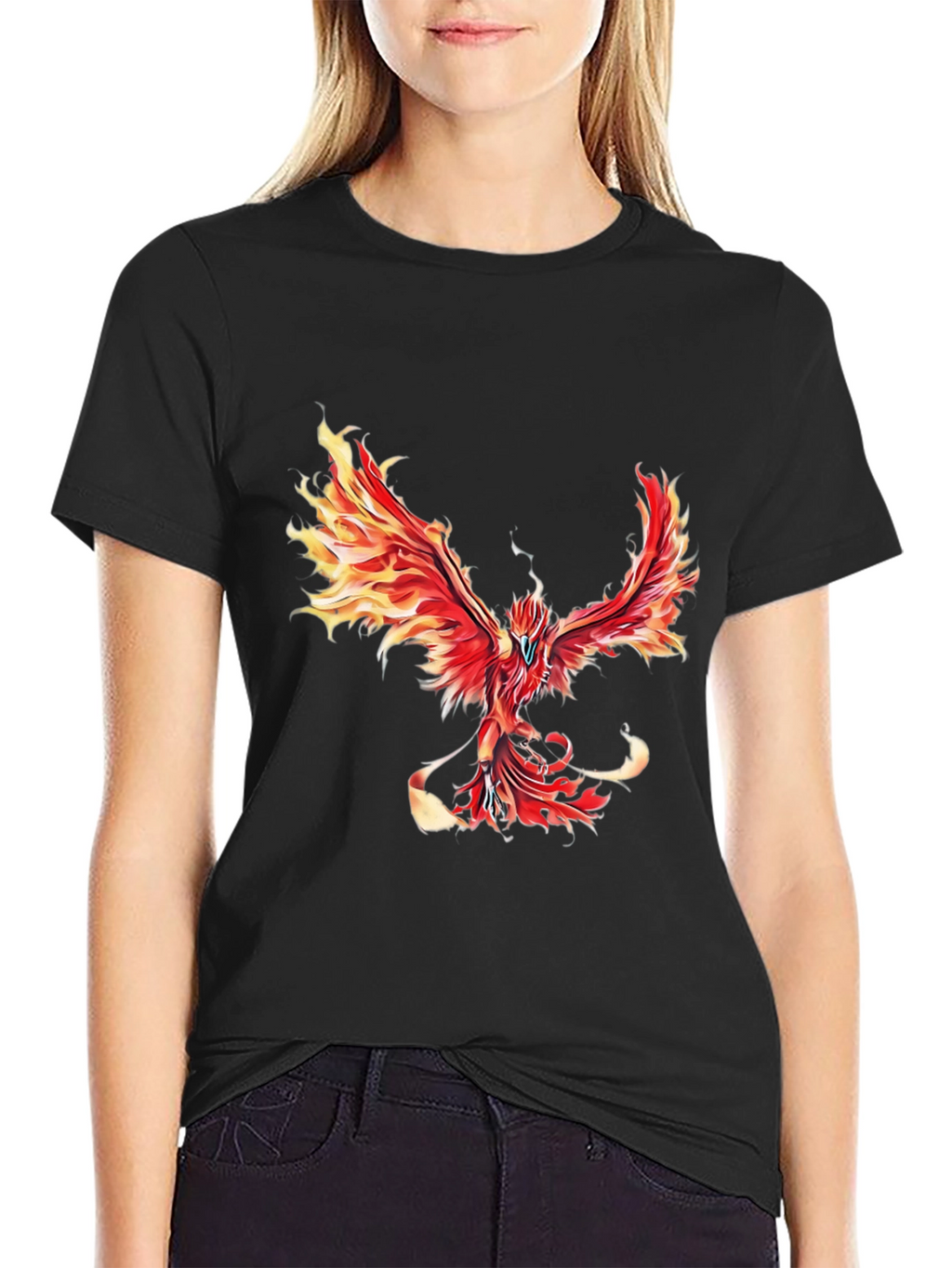 Fiery Phoenix Graphic Tee - Black Cotton Blend
