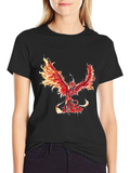 Fiery Phoenix Graphic Tee - Black Cotton Blend