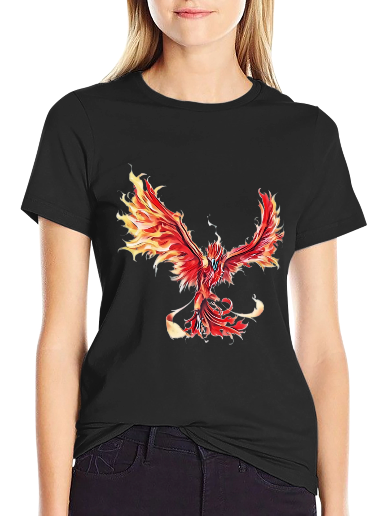 Fiery Phoenix Graphic Tee - Black Cotton Blend