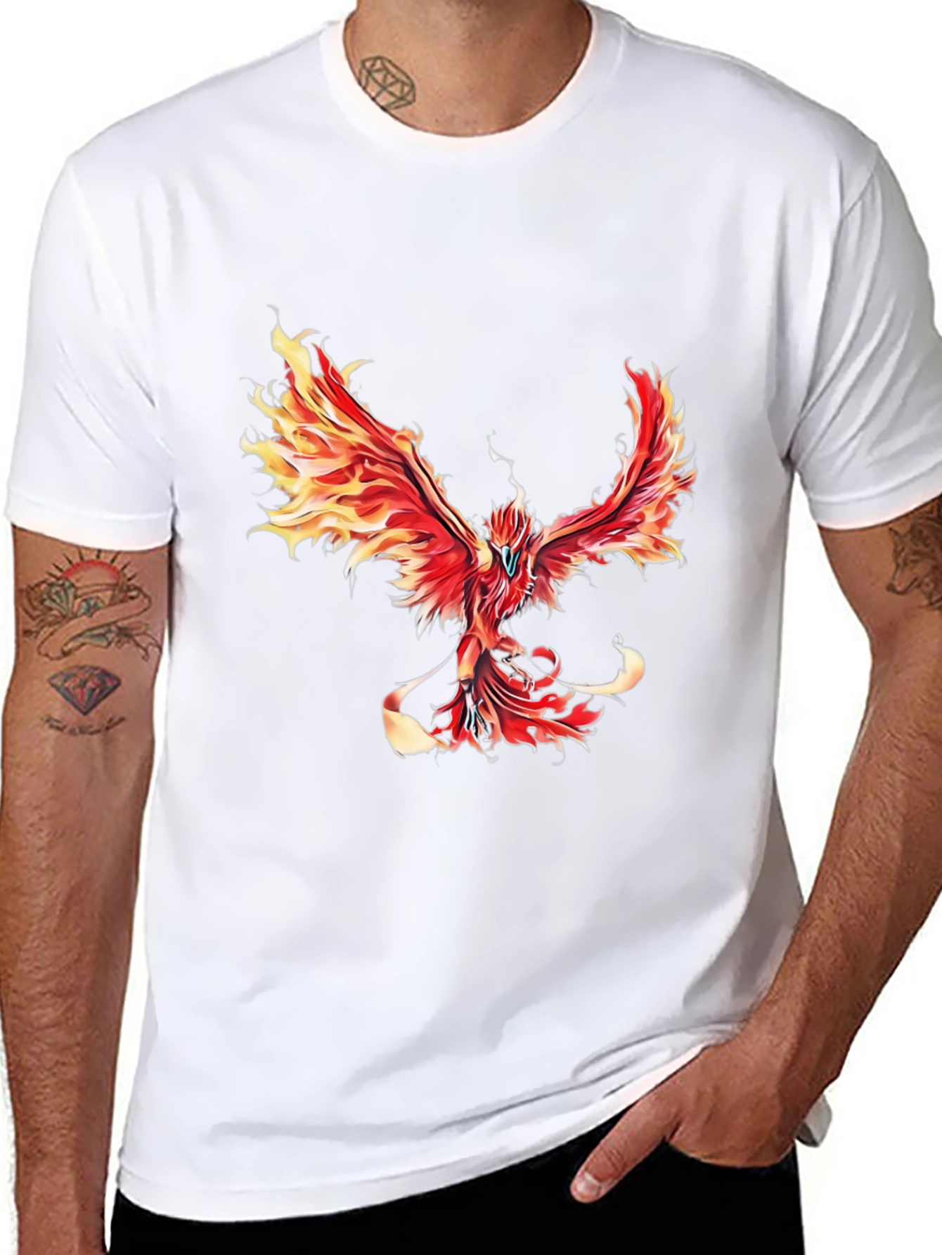 Fiery Phoenix Graphic Tee - Black Cotton Blend