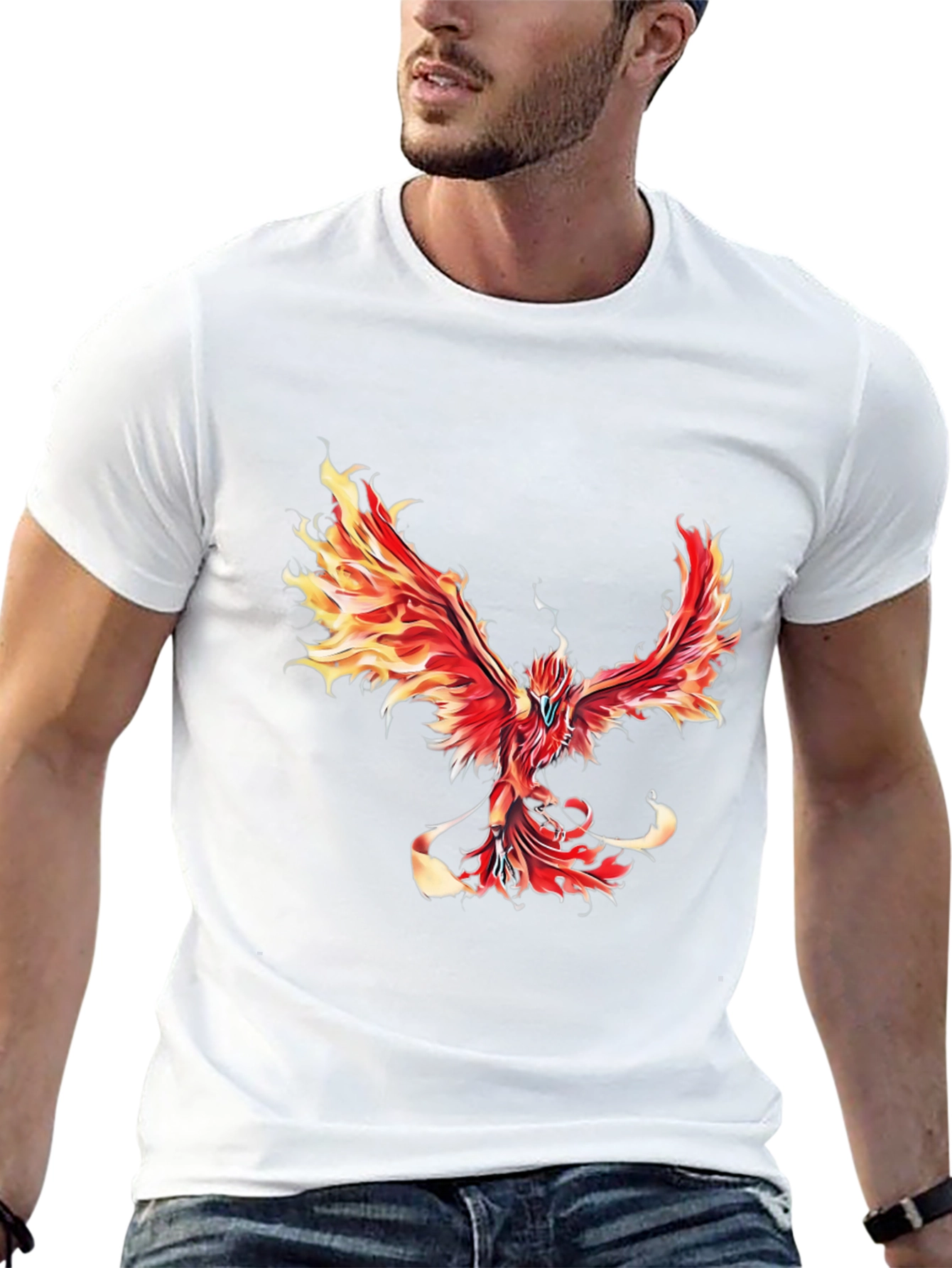 Fiery Phoenix Graphic Tee - Black Cotton Blend