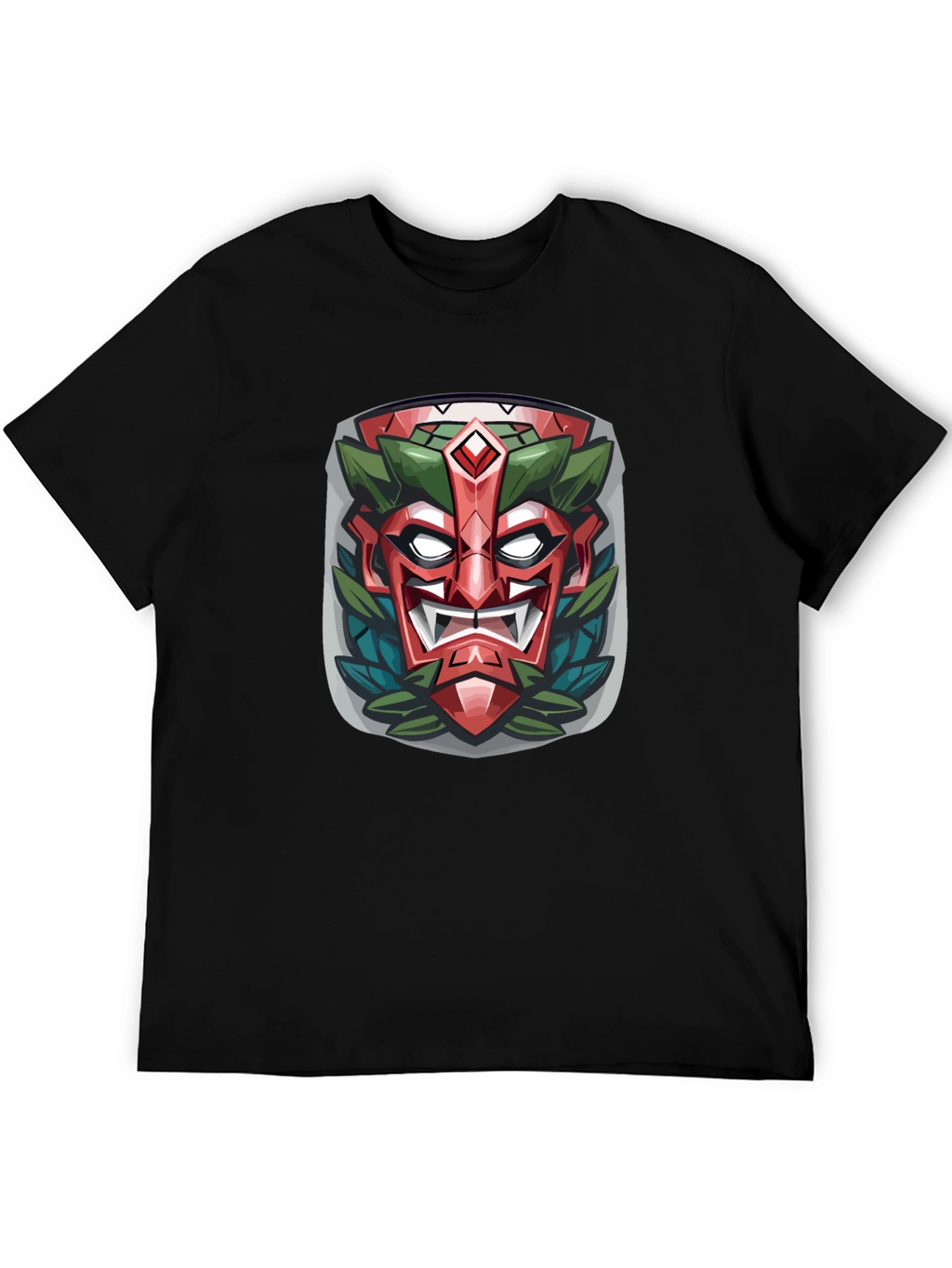 Tiki Mask Graphic Tee - Tribal Style Black T-Shirt