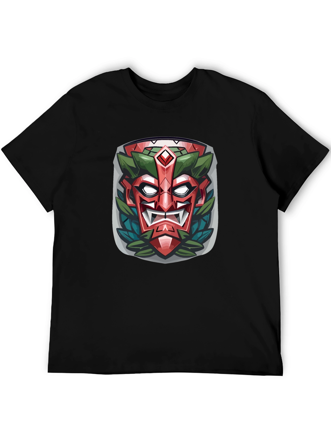 Tiki Mask Graphic Tee - Tribal Style Black T-Shirt