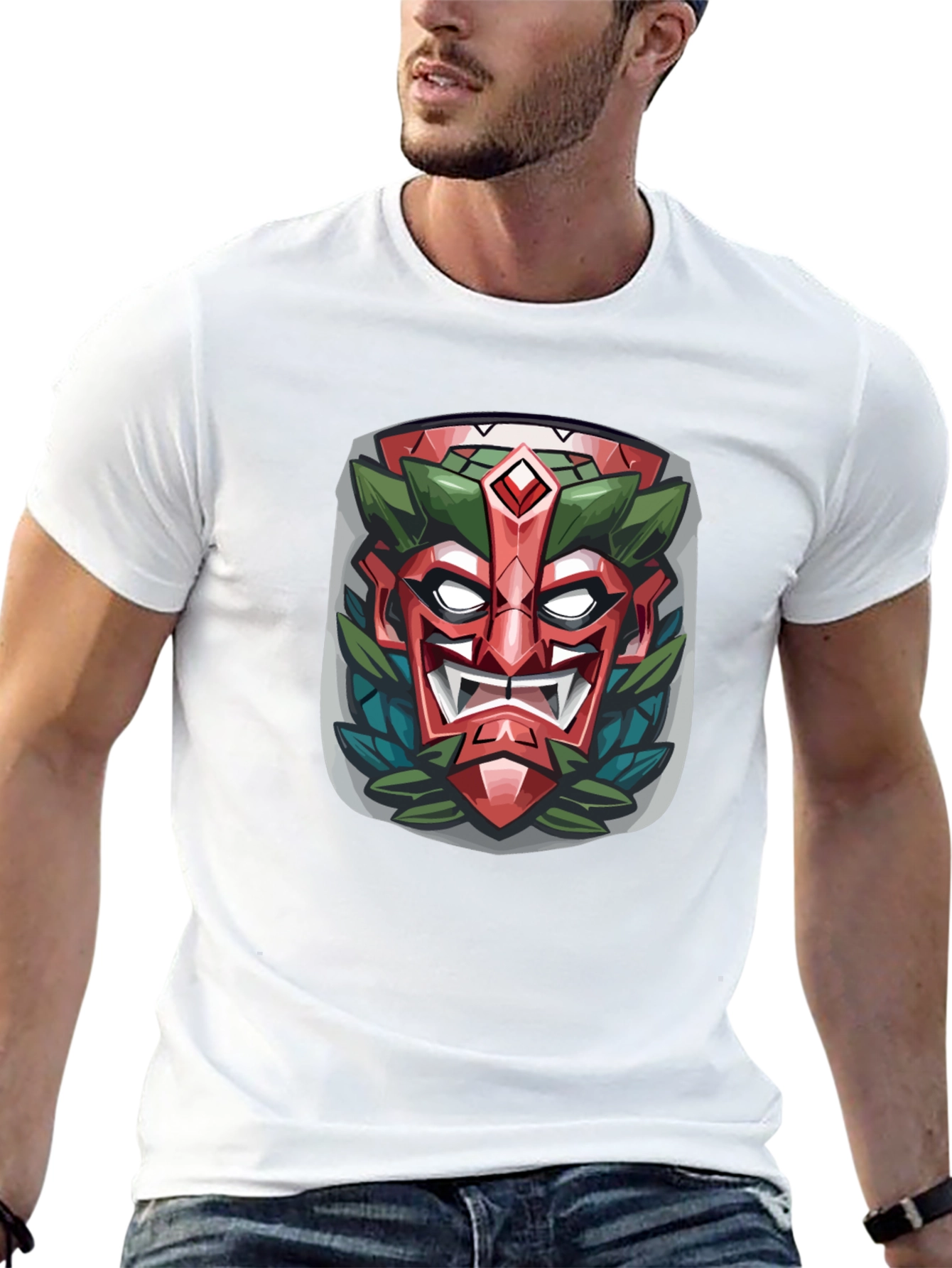 Tiki Mask Graphic Tee - Tribal Style Black T-Shirt