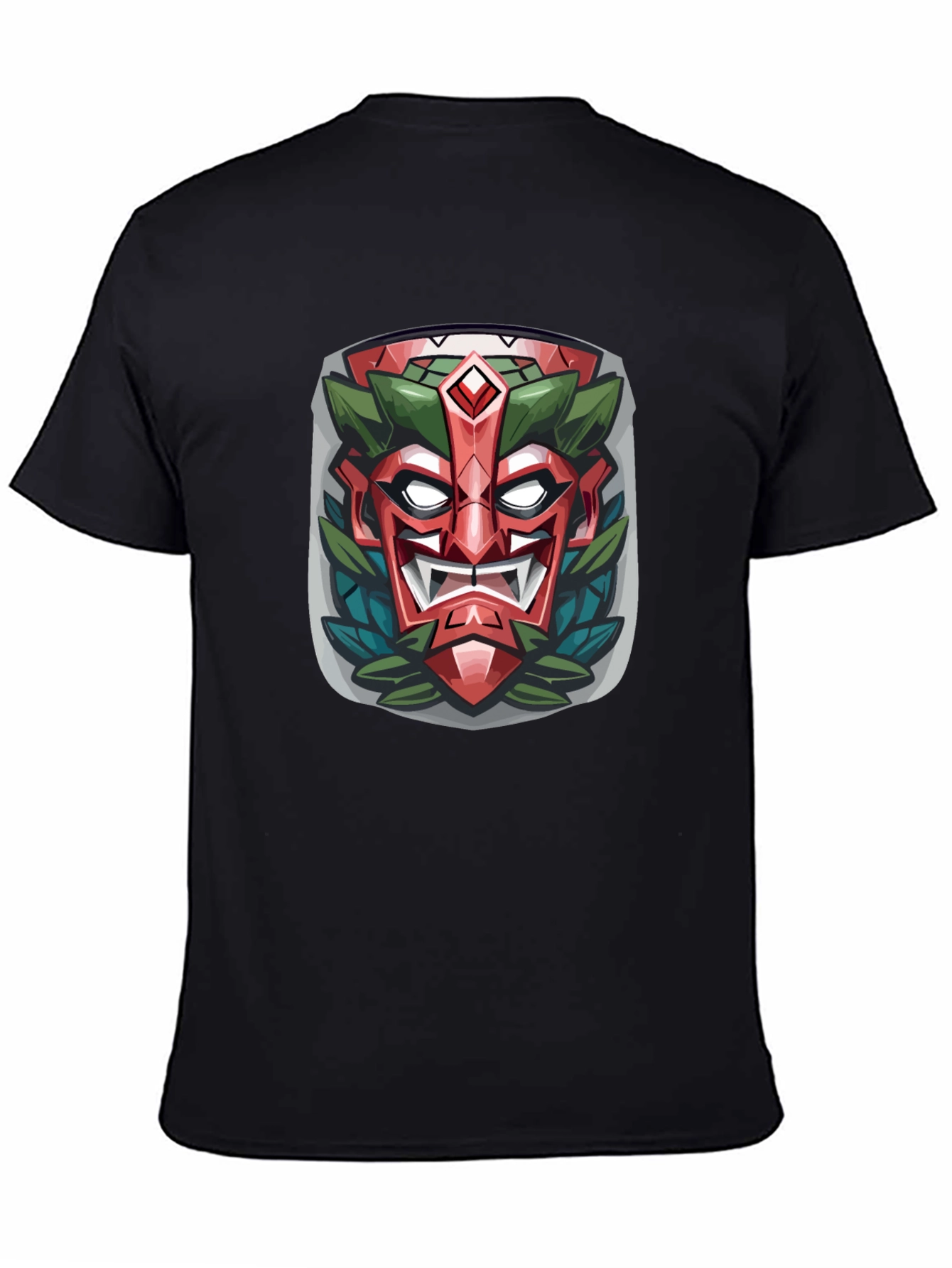 Tiki Mask Graphic Tee - Tribal Style Black T-Shirt