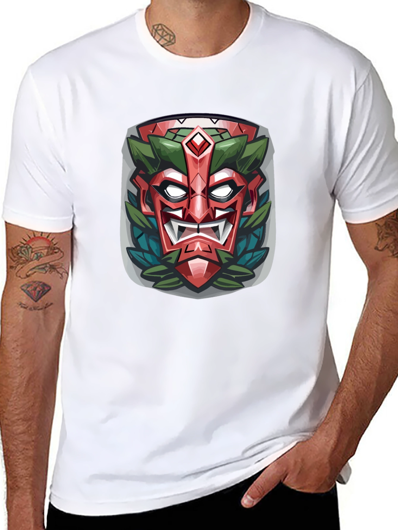 Tiki Mask Graphic Tee - Tribal Style Black T-Shirt