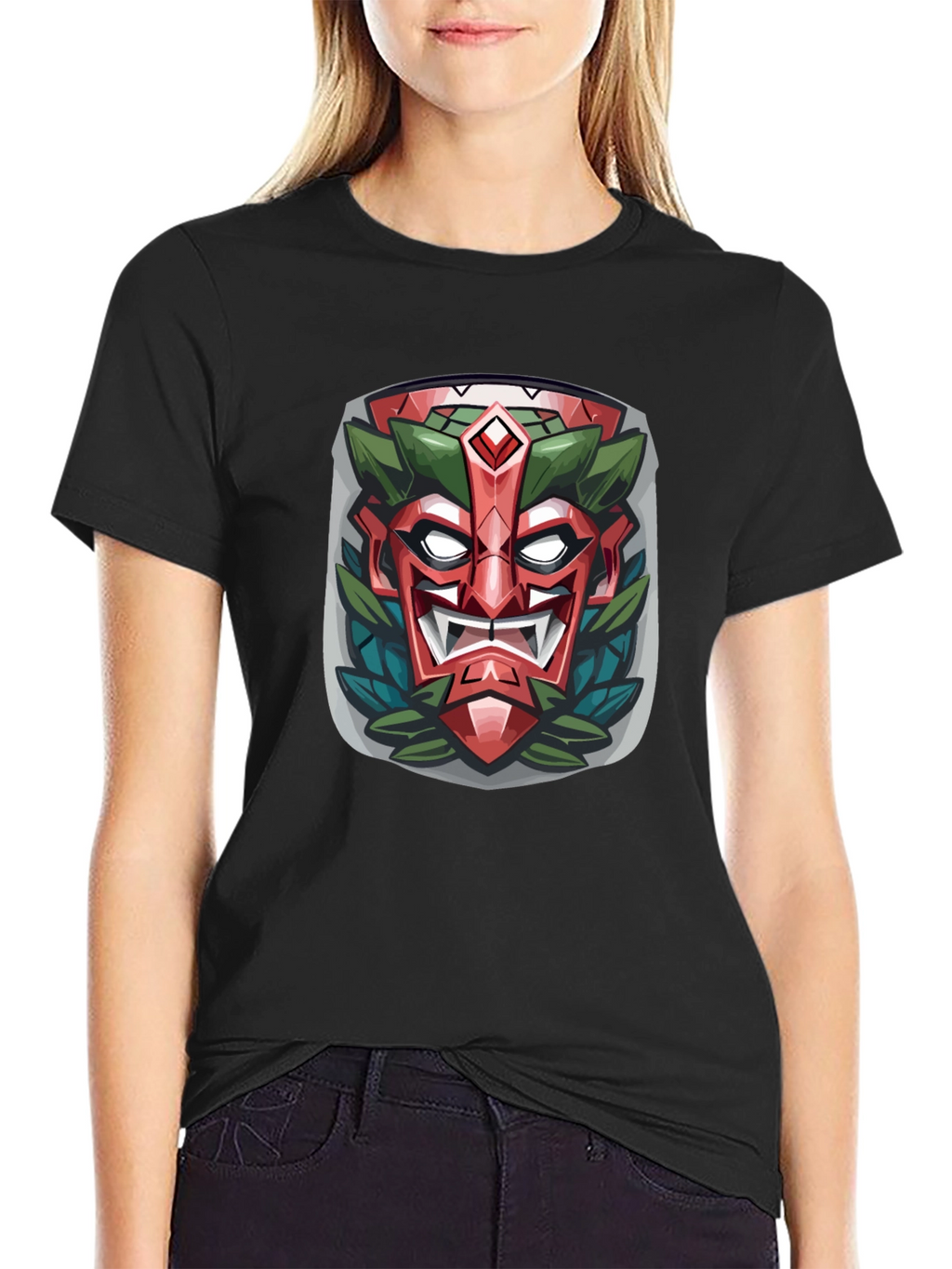Tiki Mask Graphic Tee - Tribal Style Black T-Shirt