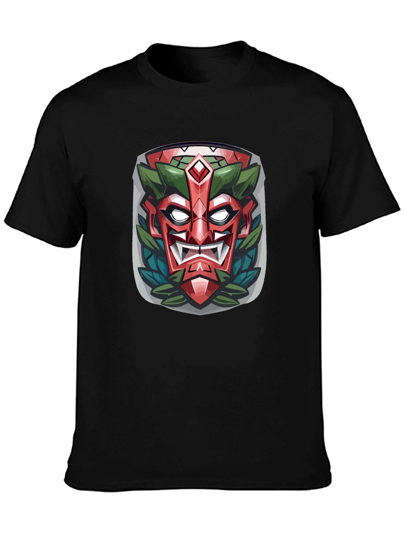 Tiki Mask Graphic Tee - Tribal Style Black T-Shirt