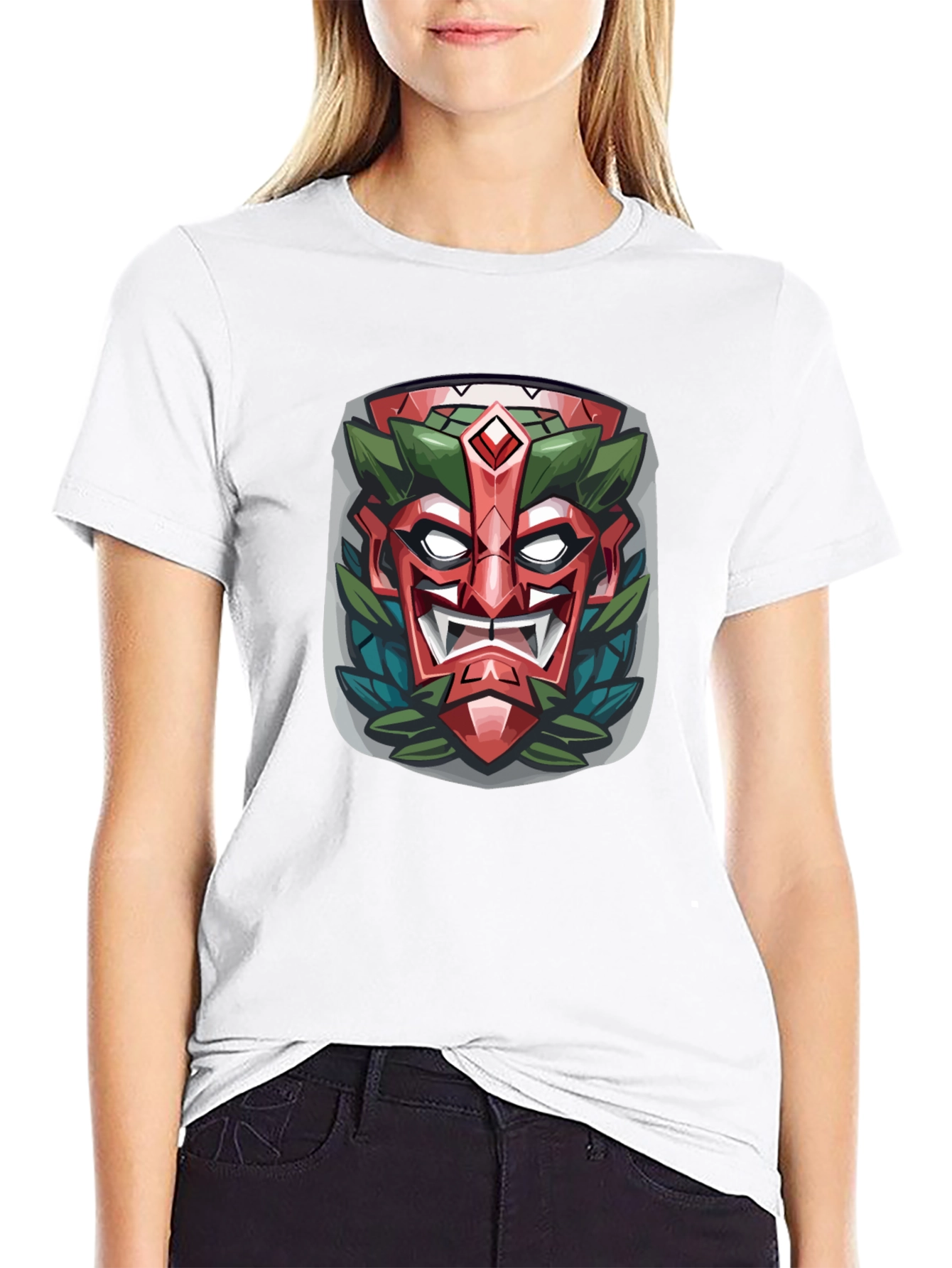 Tiki Mask Graphic Tee - Tribal Style Black T-Shirt