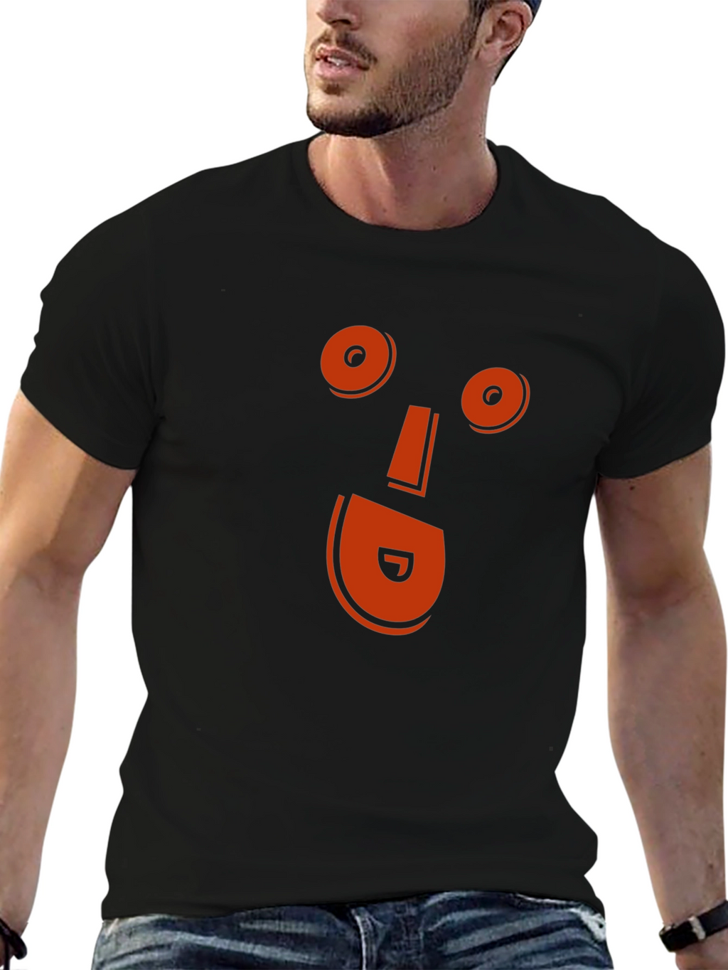Orange Face Graphic Black T-Shirt