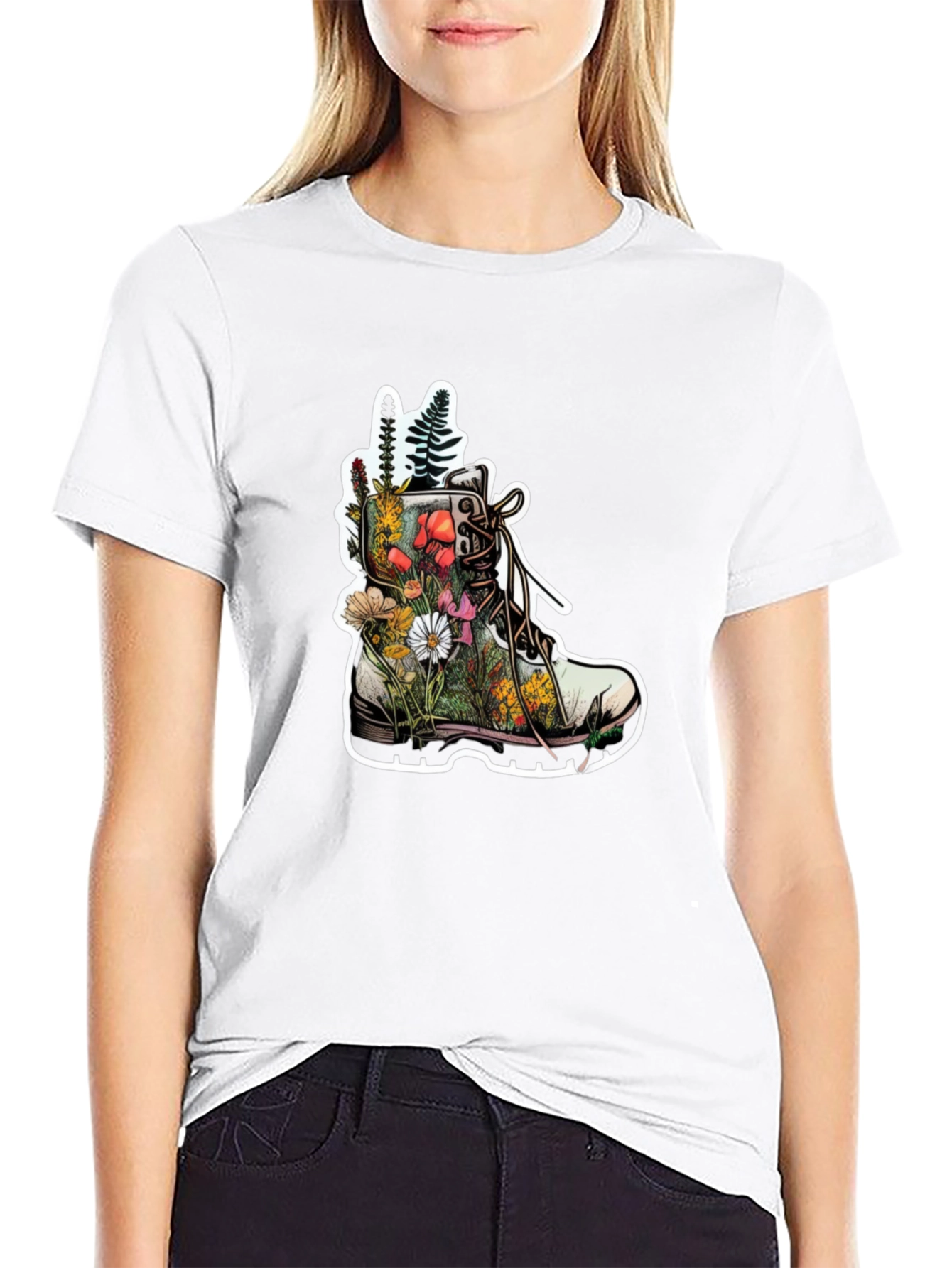 Floral Boot T-Shirt - Nature Inspired Graphic Tee