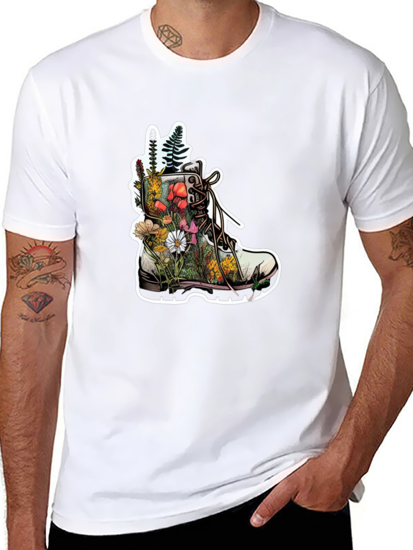 Floral Boot T-Shirt - Nature Inspired Graphic Tee