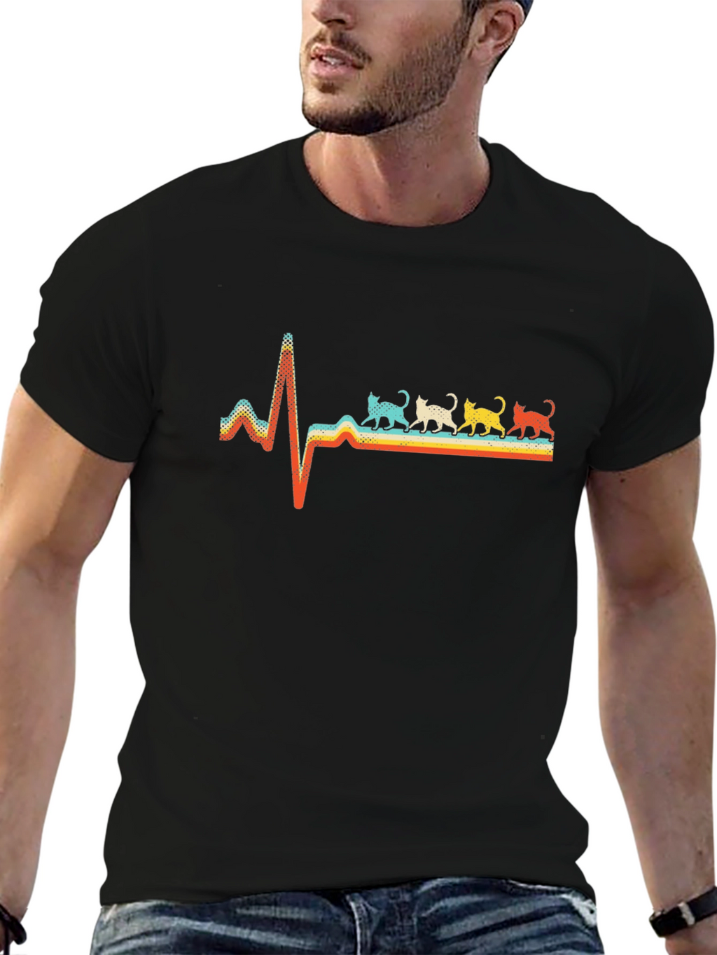 Retro Cat Heartbeat Graphic Tee