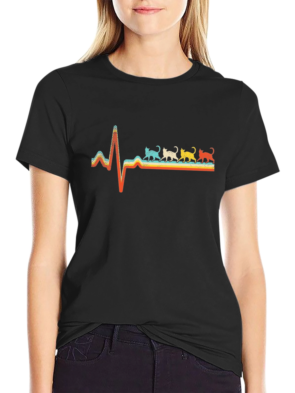 Retro Cat Heartbeat Graphic Tee