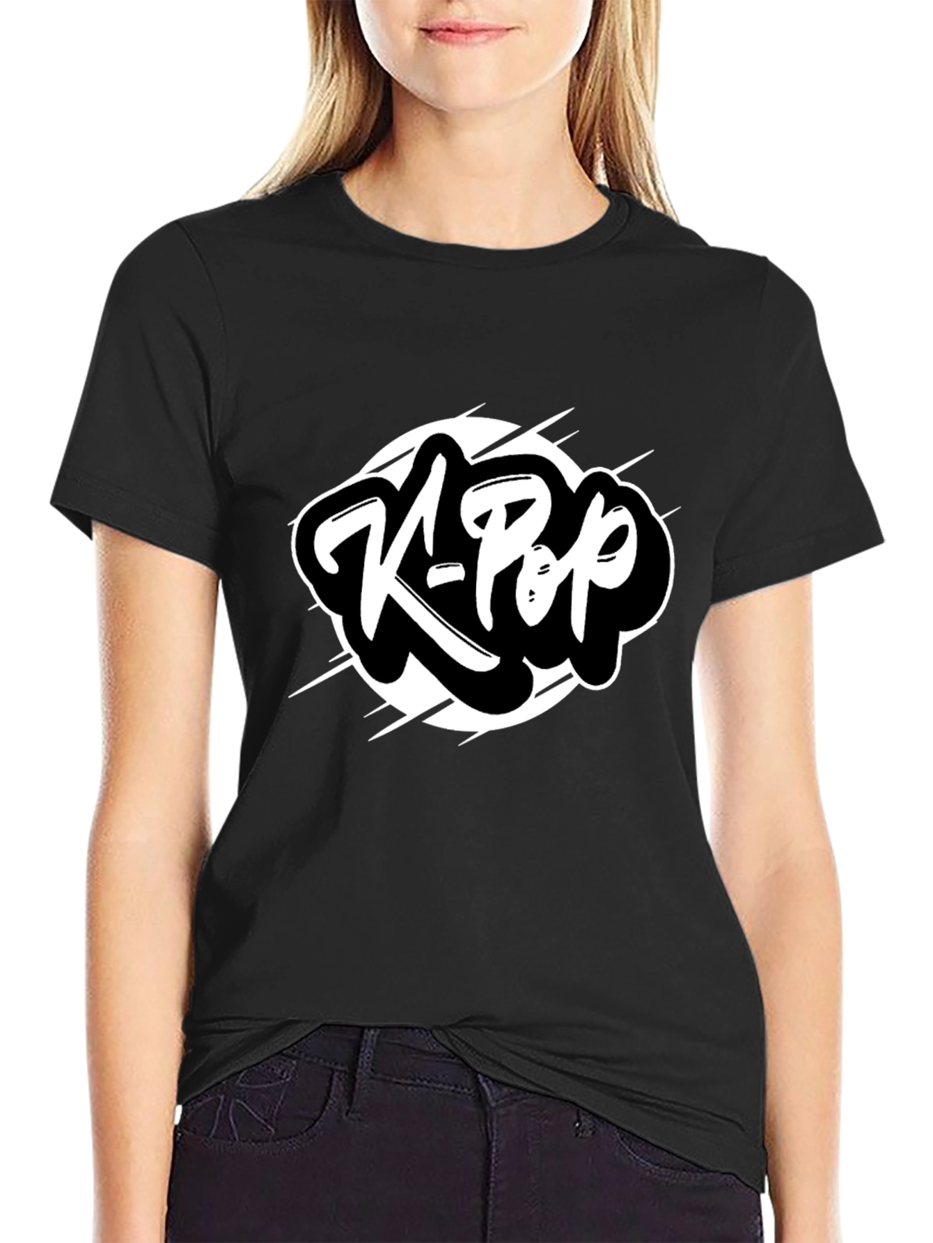 K-Pop Graphic Tee - Black Cotton T-Shirt