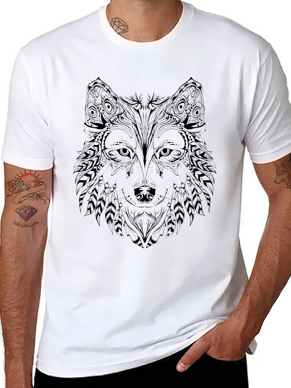 Black Wolf Graphic T-Shirt - Unique Tribal Design