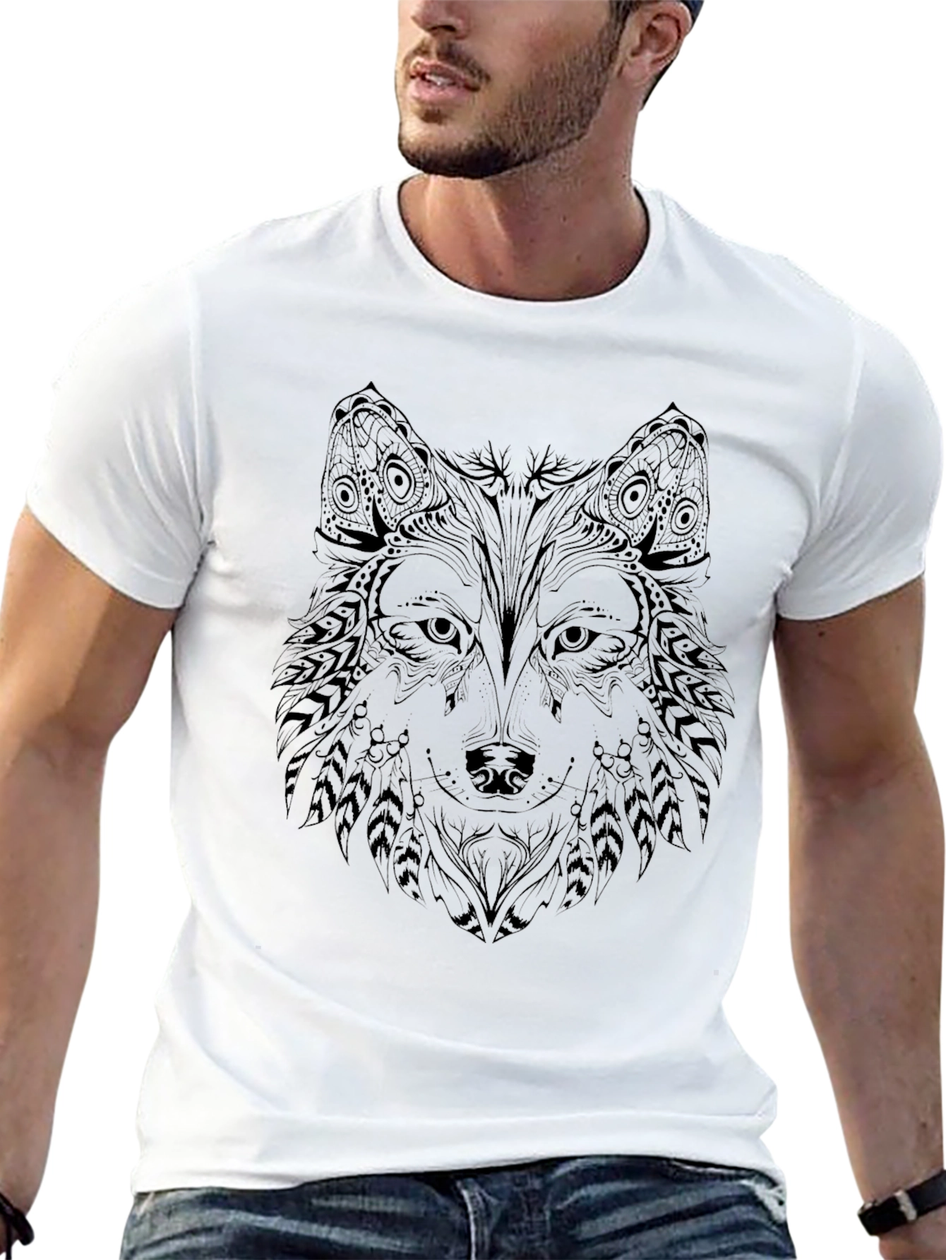 Black Wolf Graphic T-Shirt - Unique Tribal Design