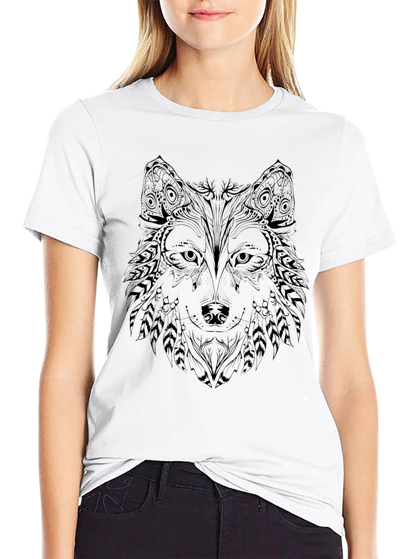 Black Wolf Graphic T-Shirt - Unique Tribal Design