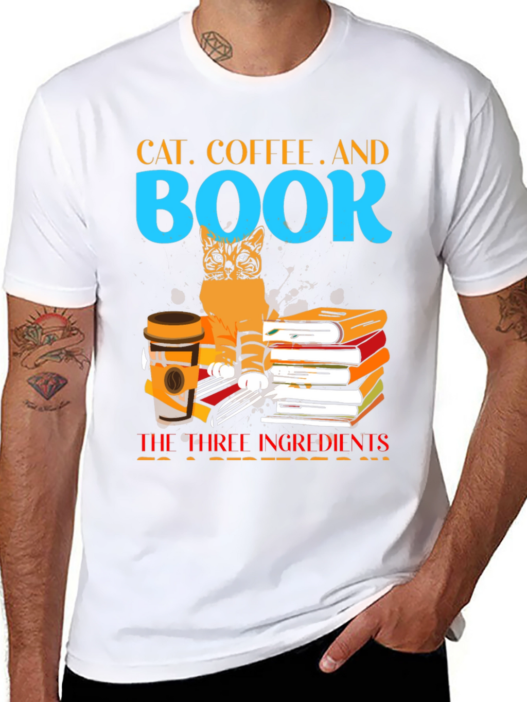 Cat Coffee Book T-Shirt