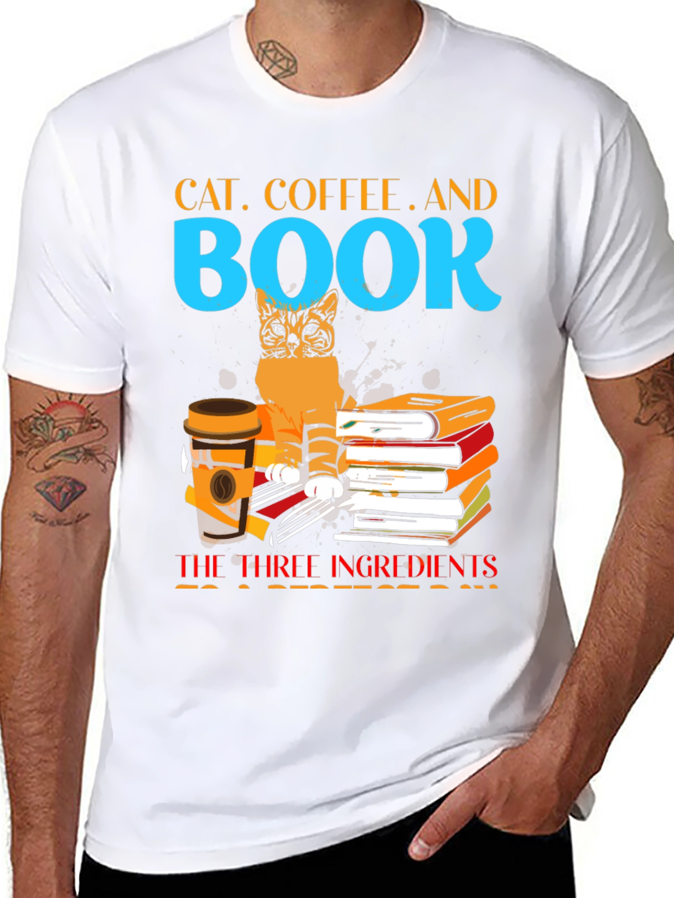 Cat Coffee Book T-Shirt