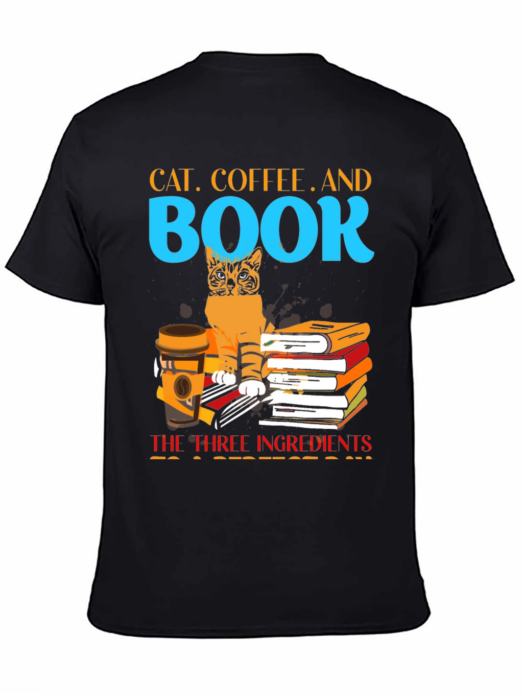Cat Coffee Book T-Shirt