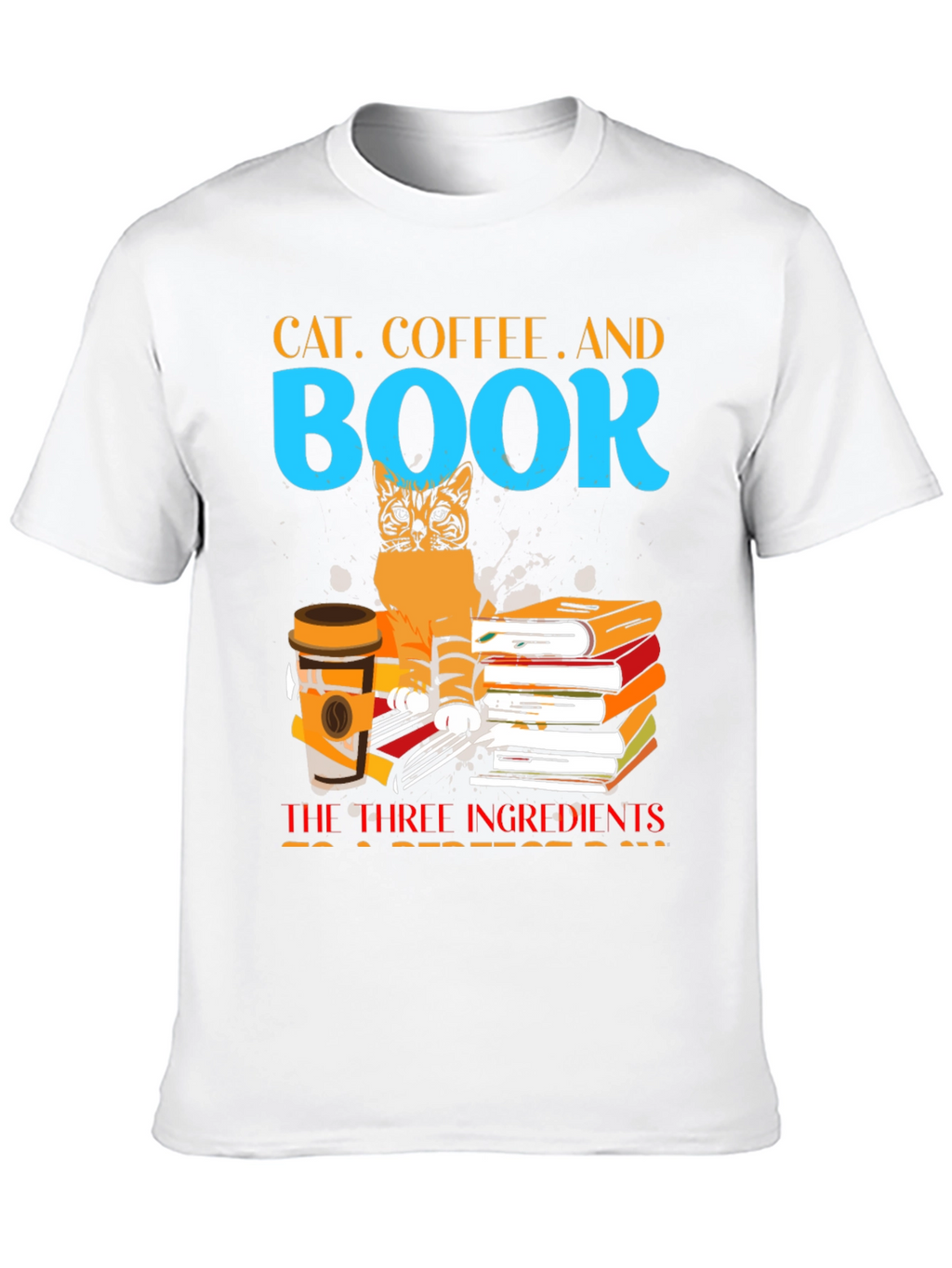 Cat Coffee Book T-Shirt