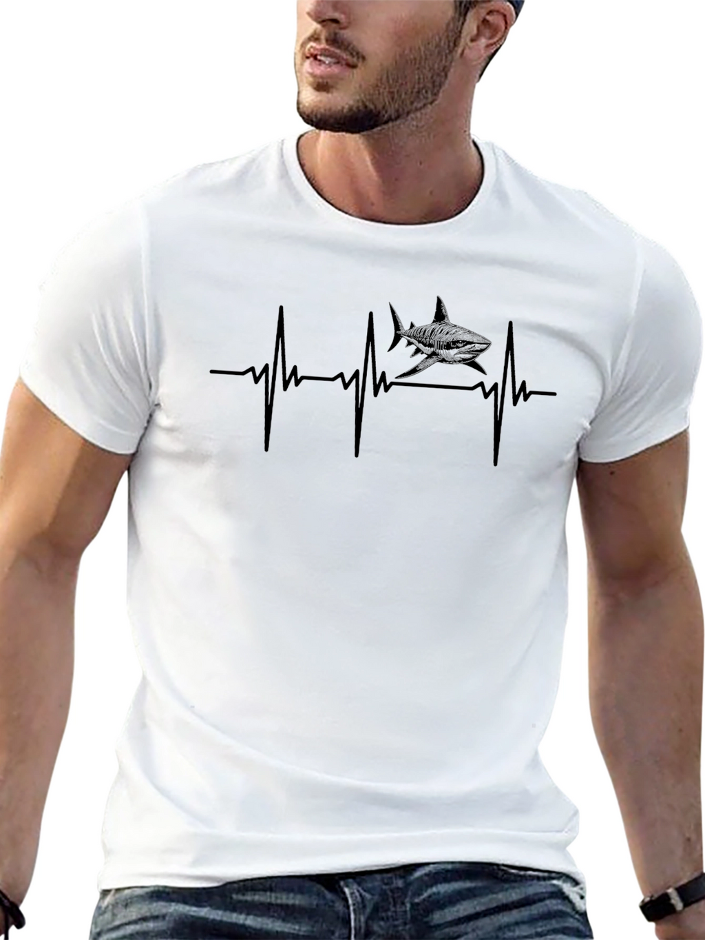 Shark Heartbeat Graphic Tee - Black