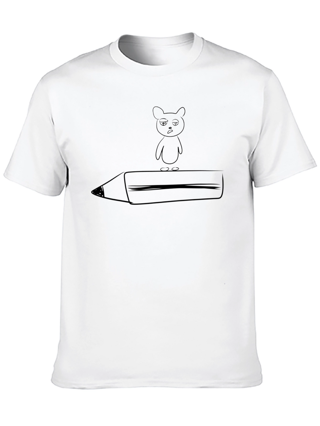 Black T-Shirt with Funny Bear and Pencil Graphic