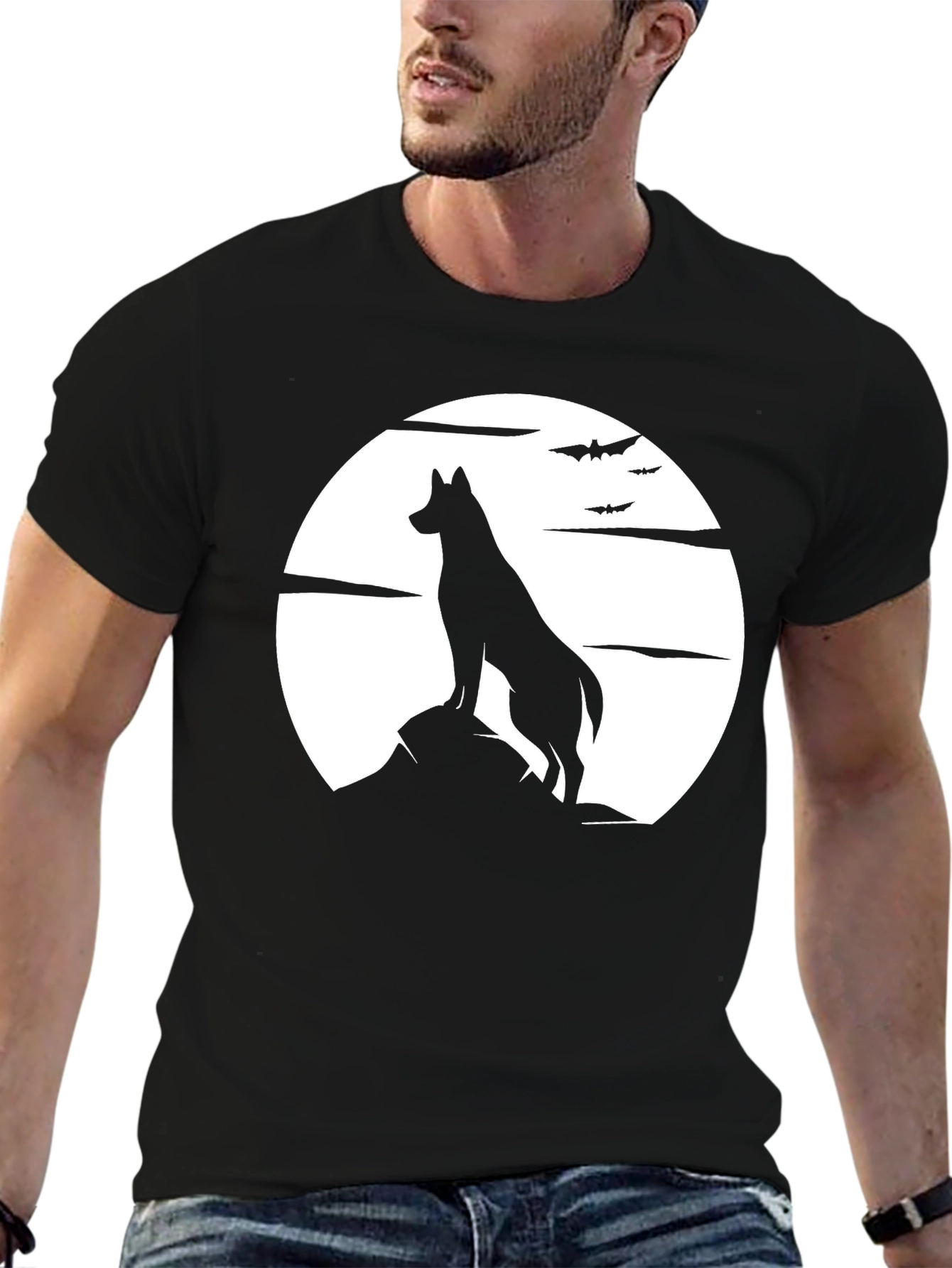 Wolf Moon Silhouette Graphic Black T-Shirt