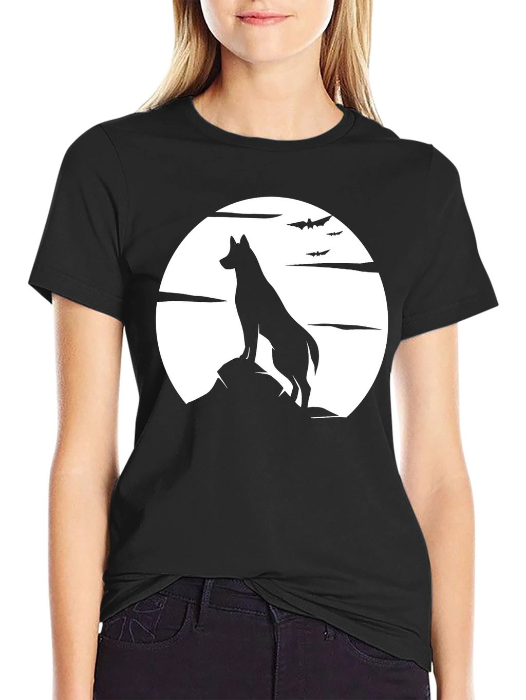 Wolf Moon Silhouette Graphic Black T-Shirt