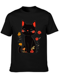 Black Cat Floral Graphic Tee - Whimsical Style