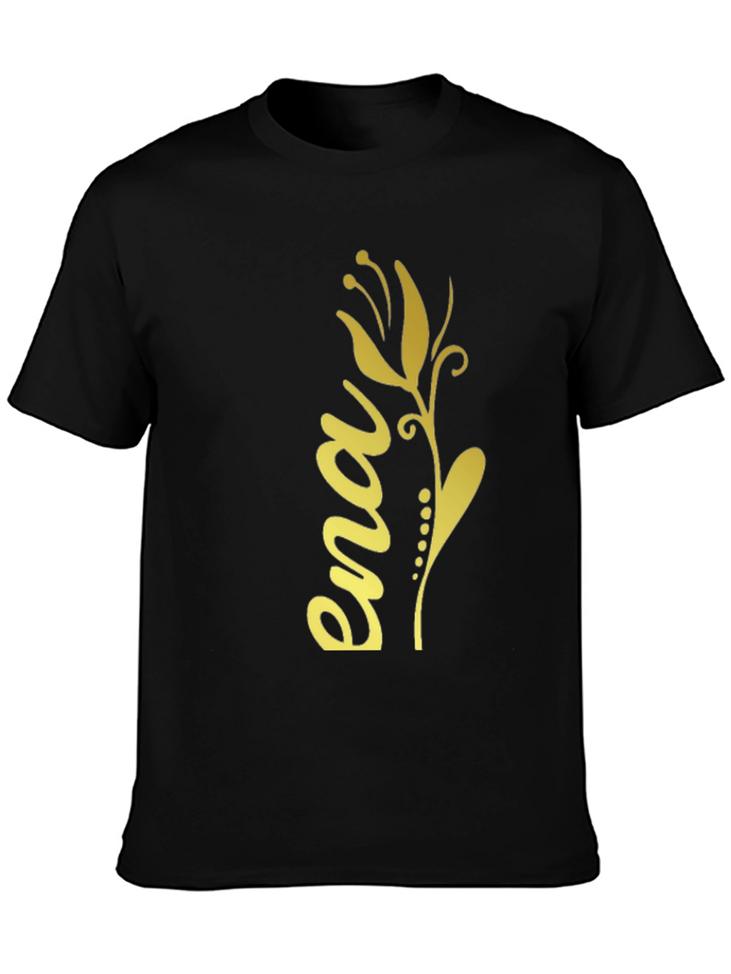 Elegant Black T-Shirt with Gold Floral Ena Design