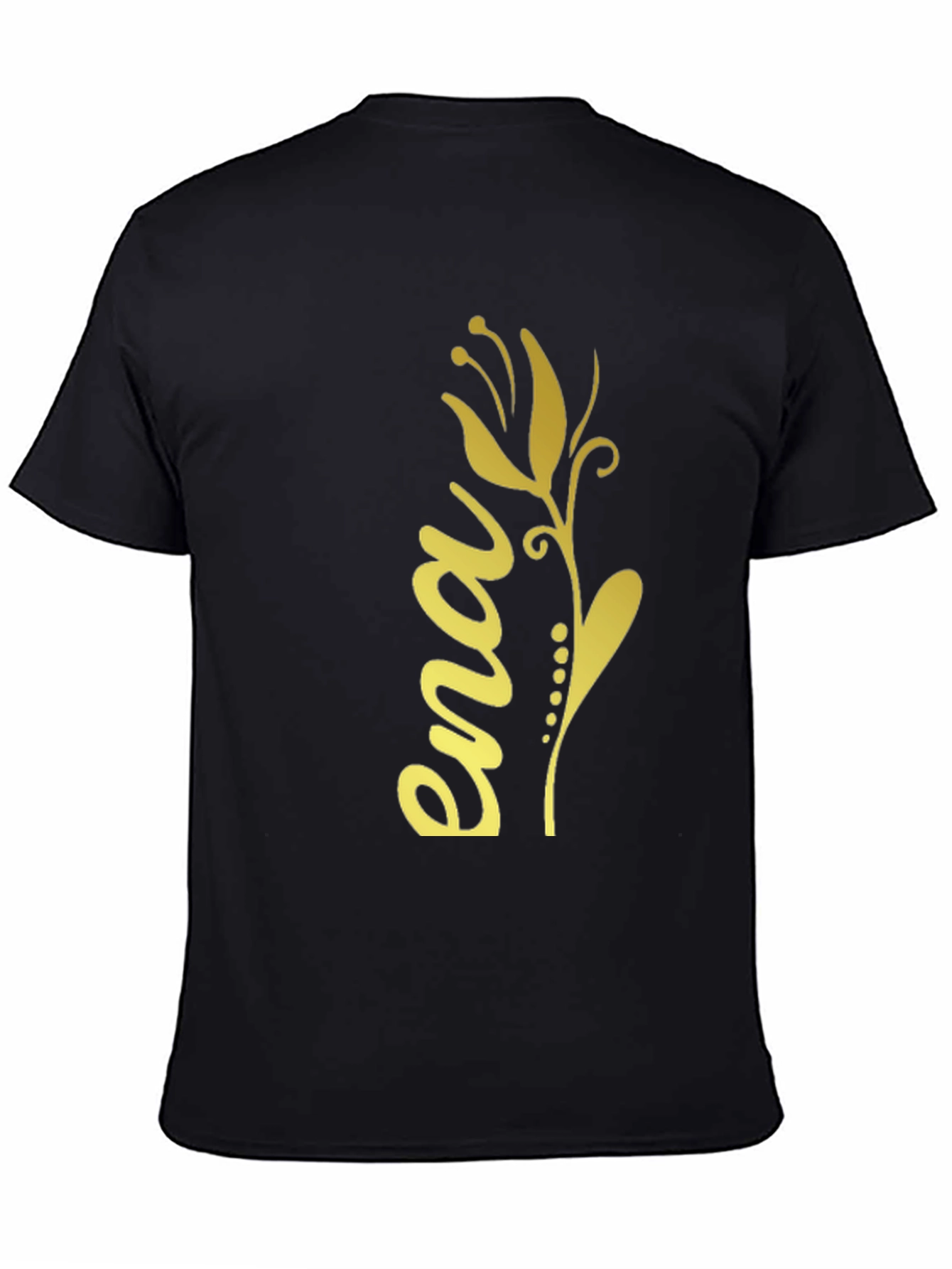 Elegant Black T-Shirt with Gold Floral Ena Design
