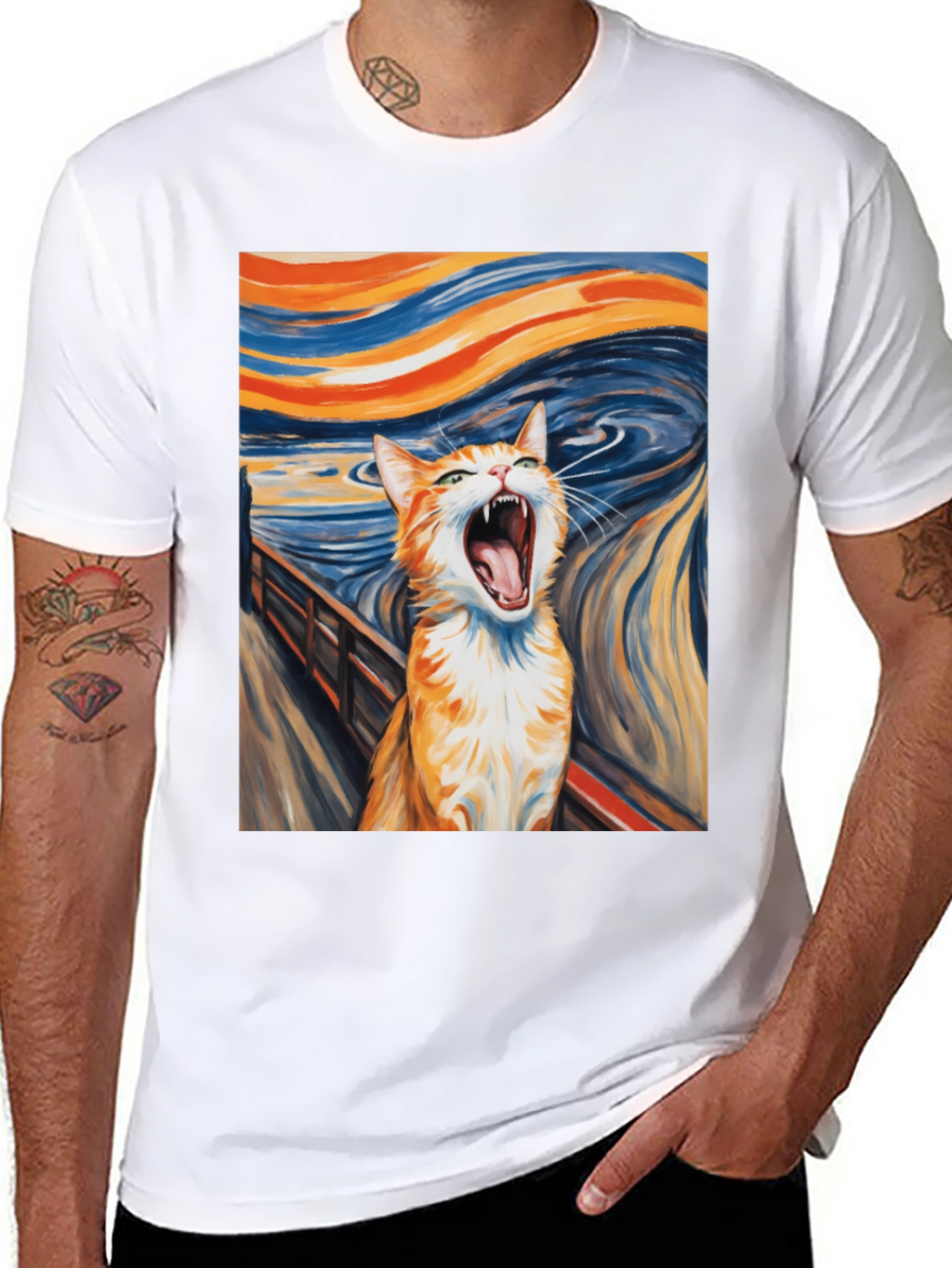 Cat Scream Art T-Shirt - Munch Inspired