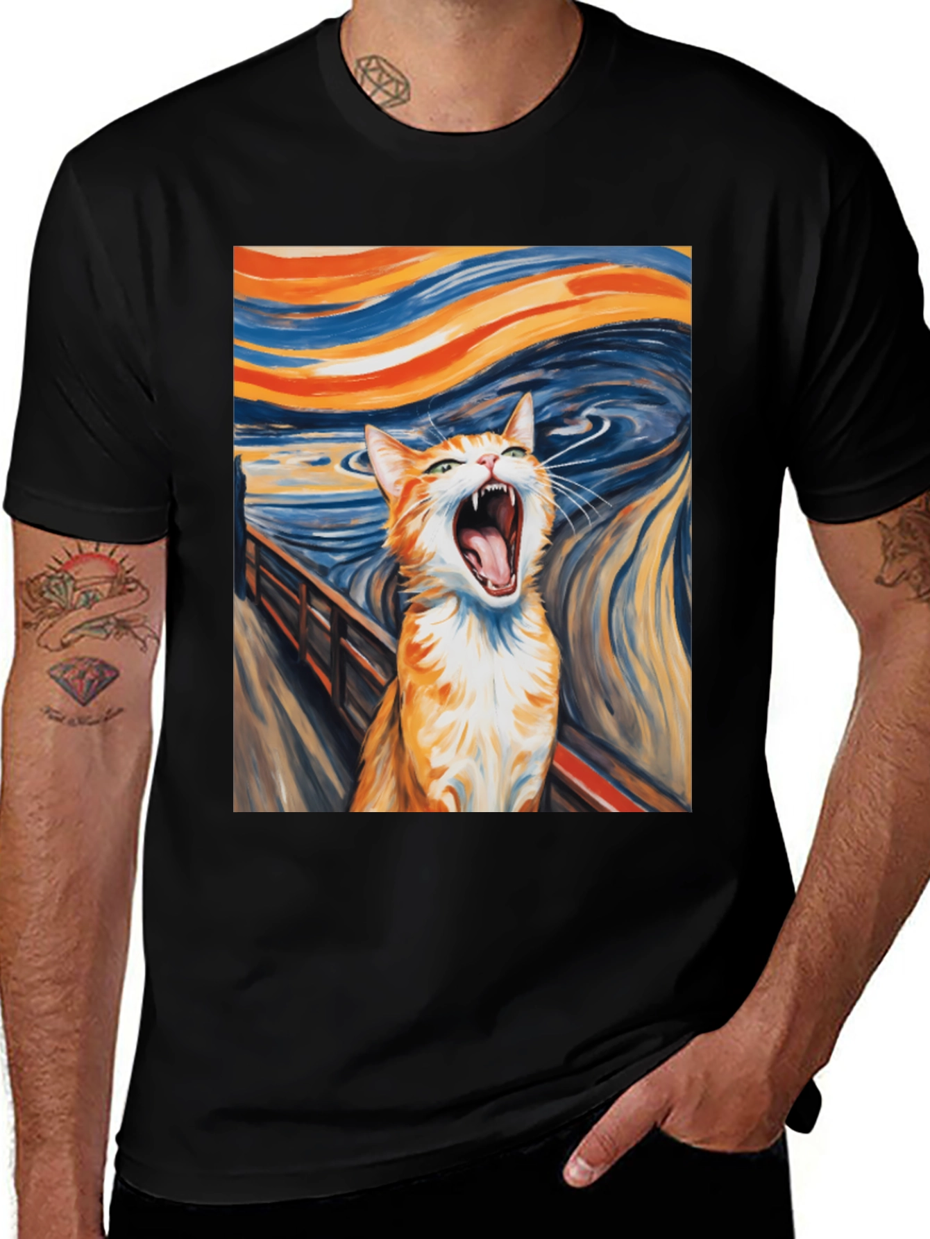 Cat Scream Art T-Shirt - Munch Inspired