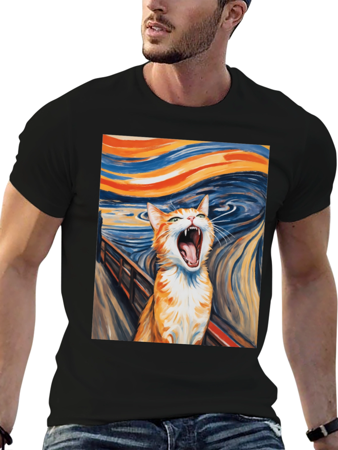 Cat Scream Art T-Shirt - Munch Inspired