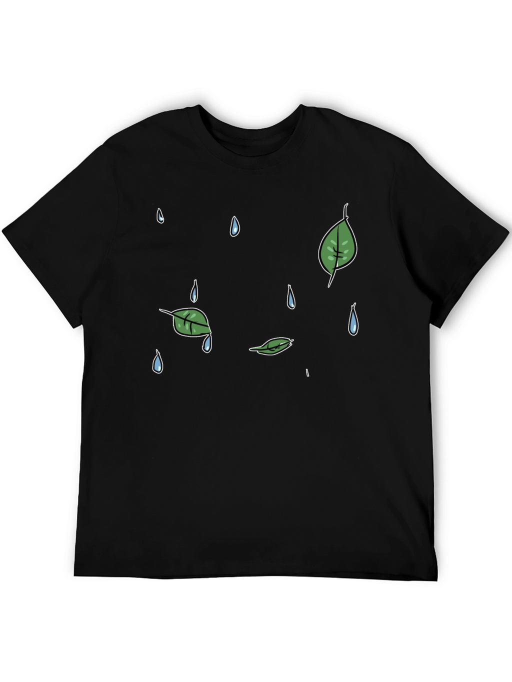 Mens Black Graphic T-Shirt - Rain & Leaves