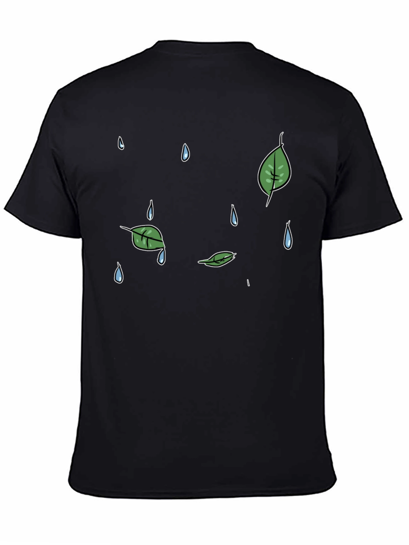 Mens Black Graphic T-Shirt - Rain & Leaves