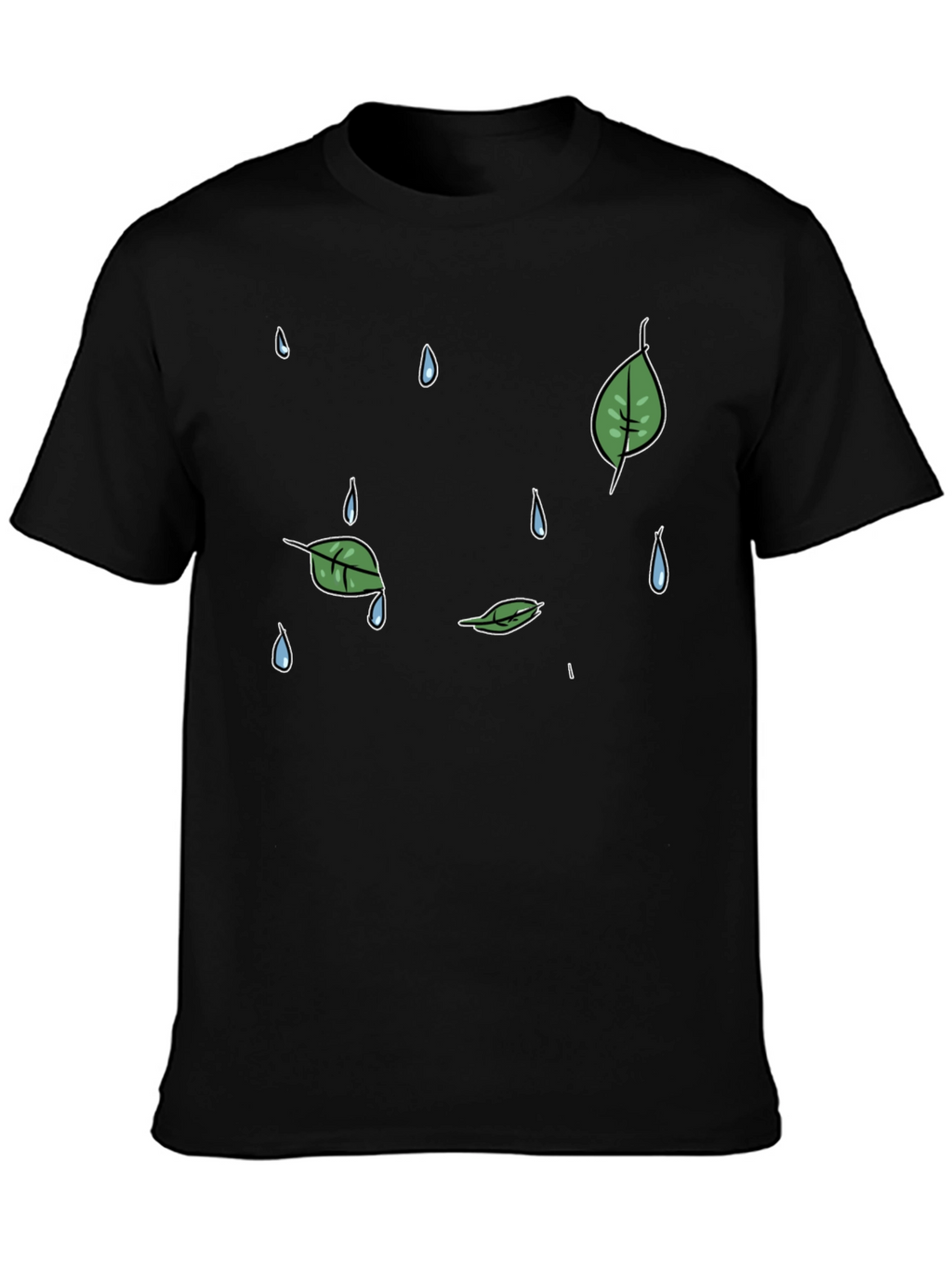 Mens Black Graphic T-Shirt - Rain & Leaves
