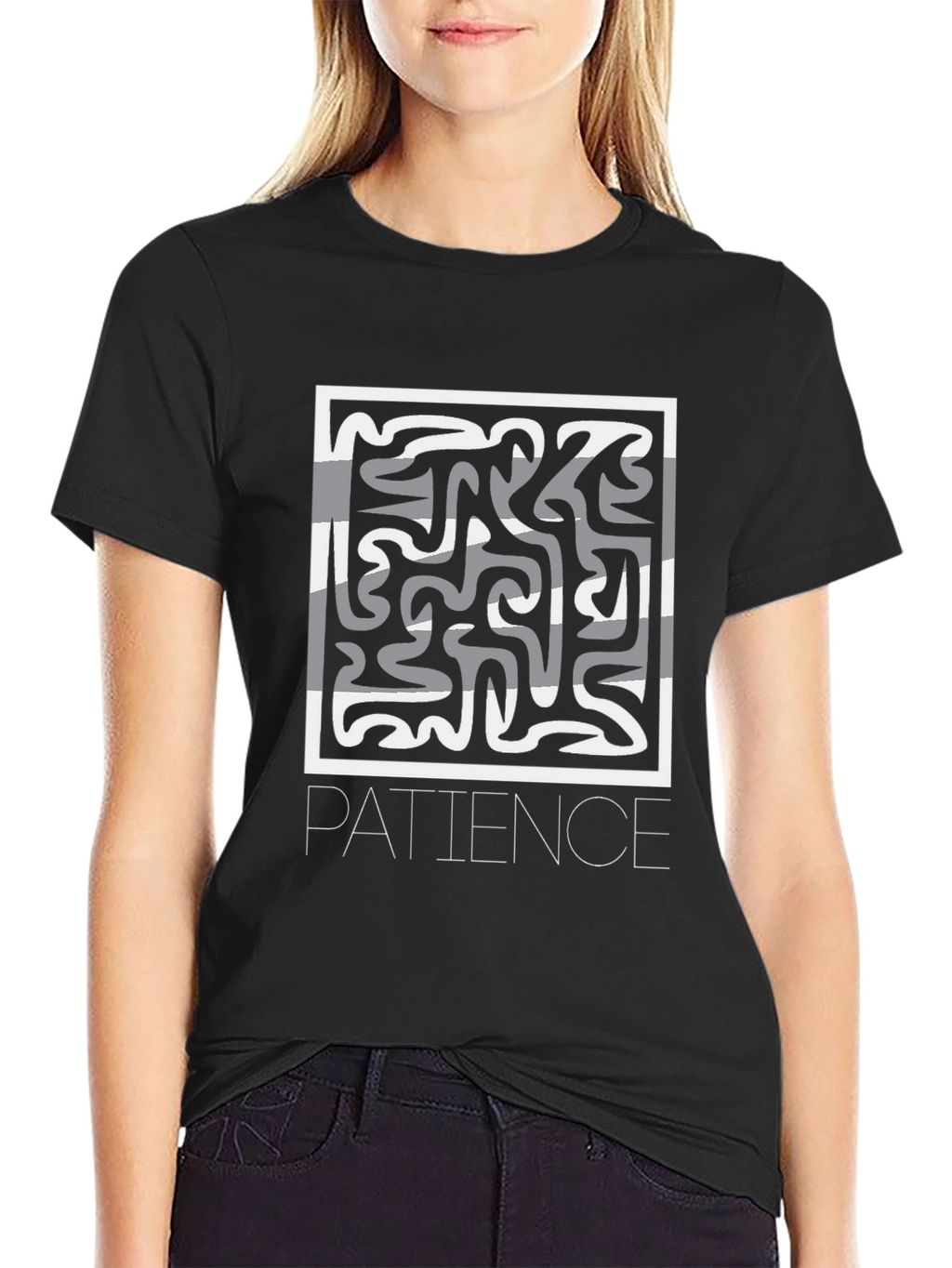Patience Graphic Print Black Crew Neck T-Shirt