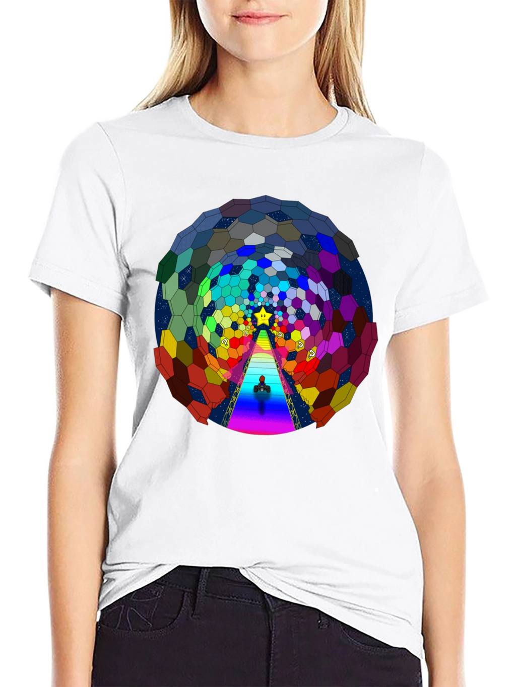 Psychedelic Hexagon Tunnel Black T-Shirt