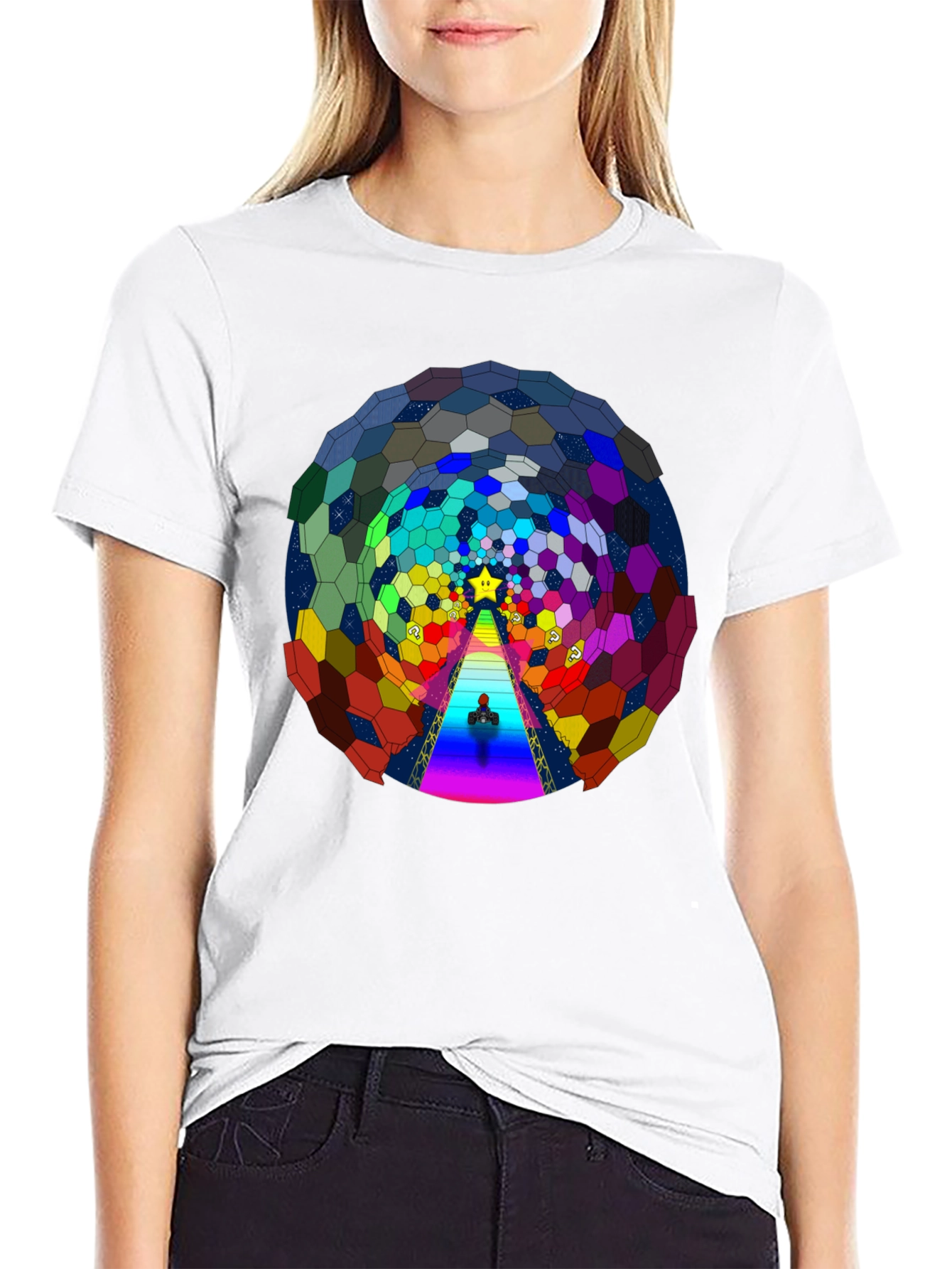 Psychedelic Hexagon Tunnel Black T-Shirt