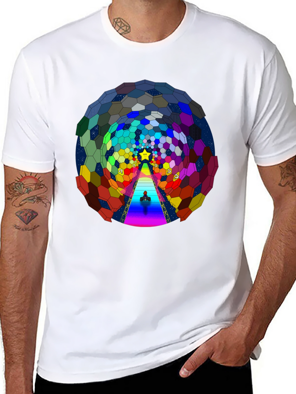 Psychedelic Hexagon Tunnel Black T-Shirt
