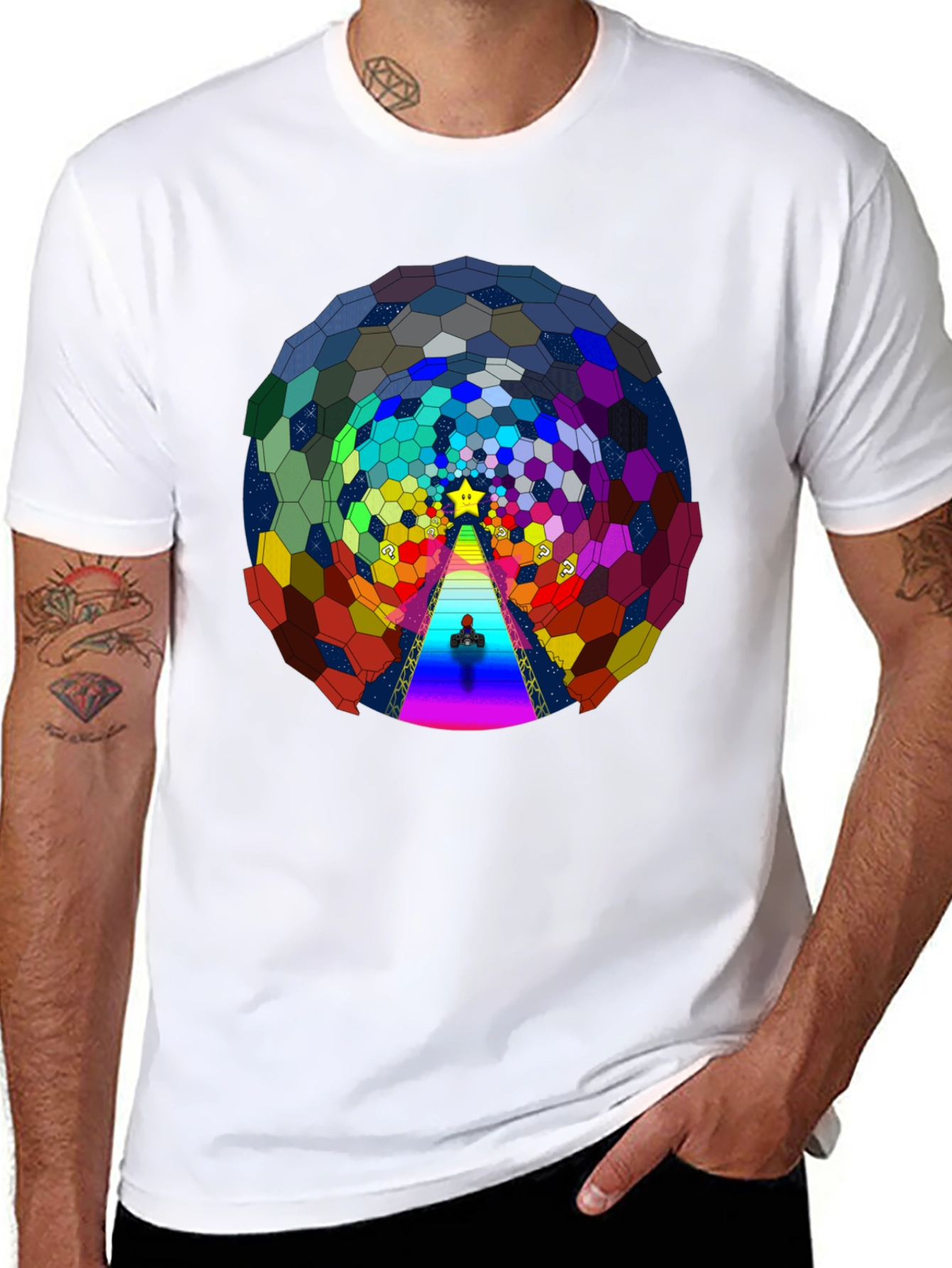 Psychedelic Hexagon Tunnel Black T-Shirt