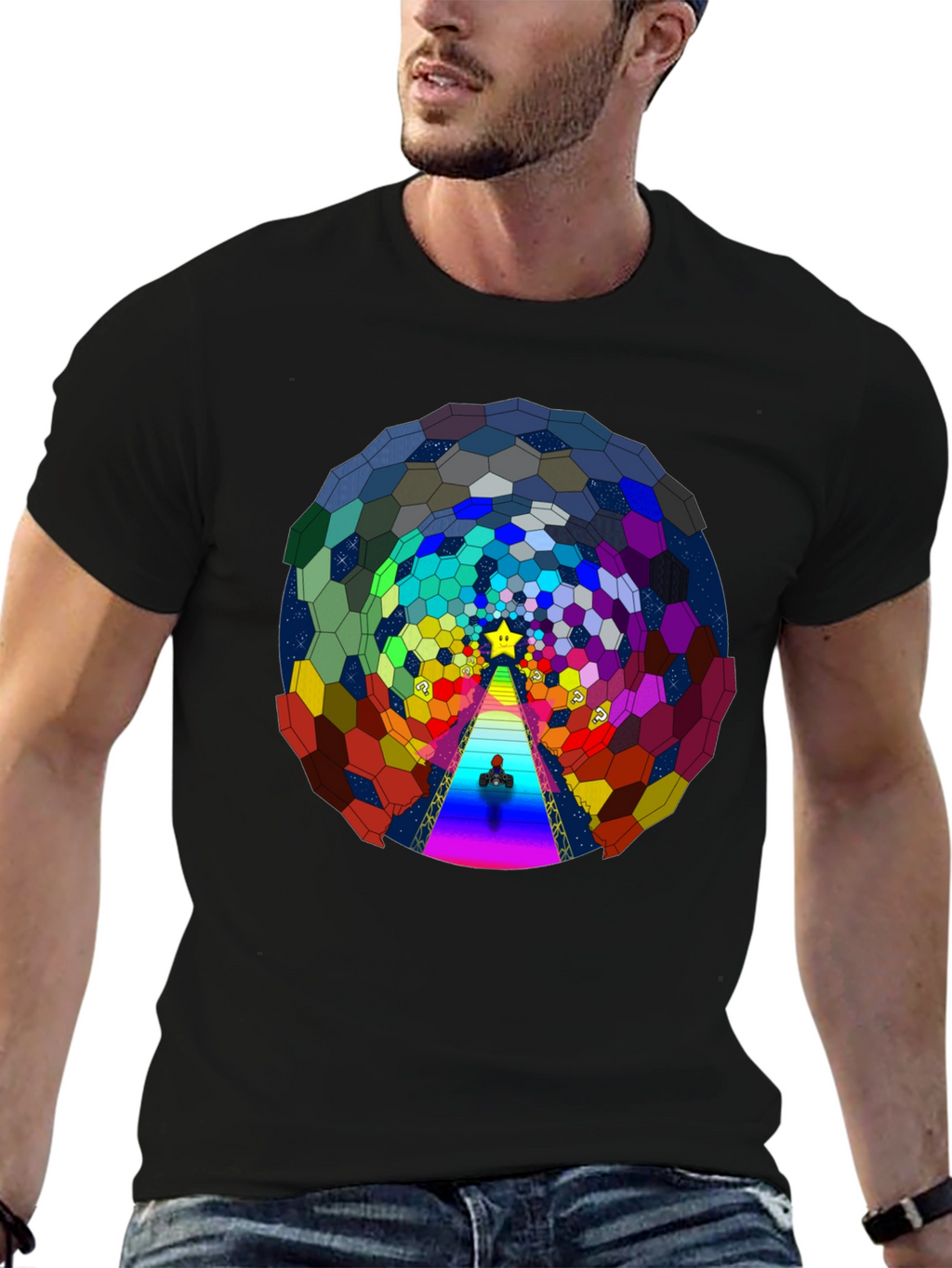 Psychedelic Hexagon Tunnel Black T-Shirt