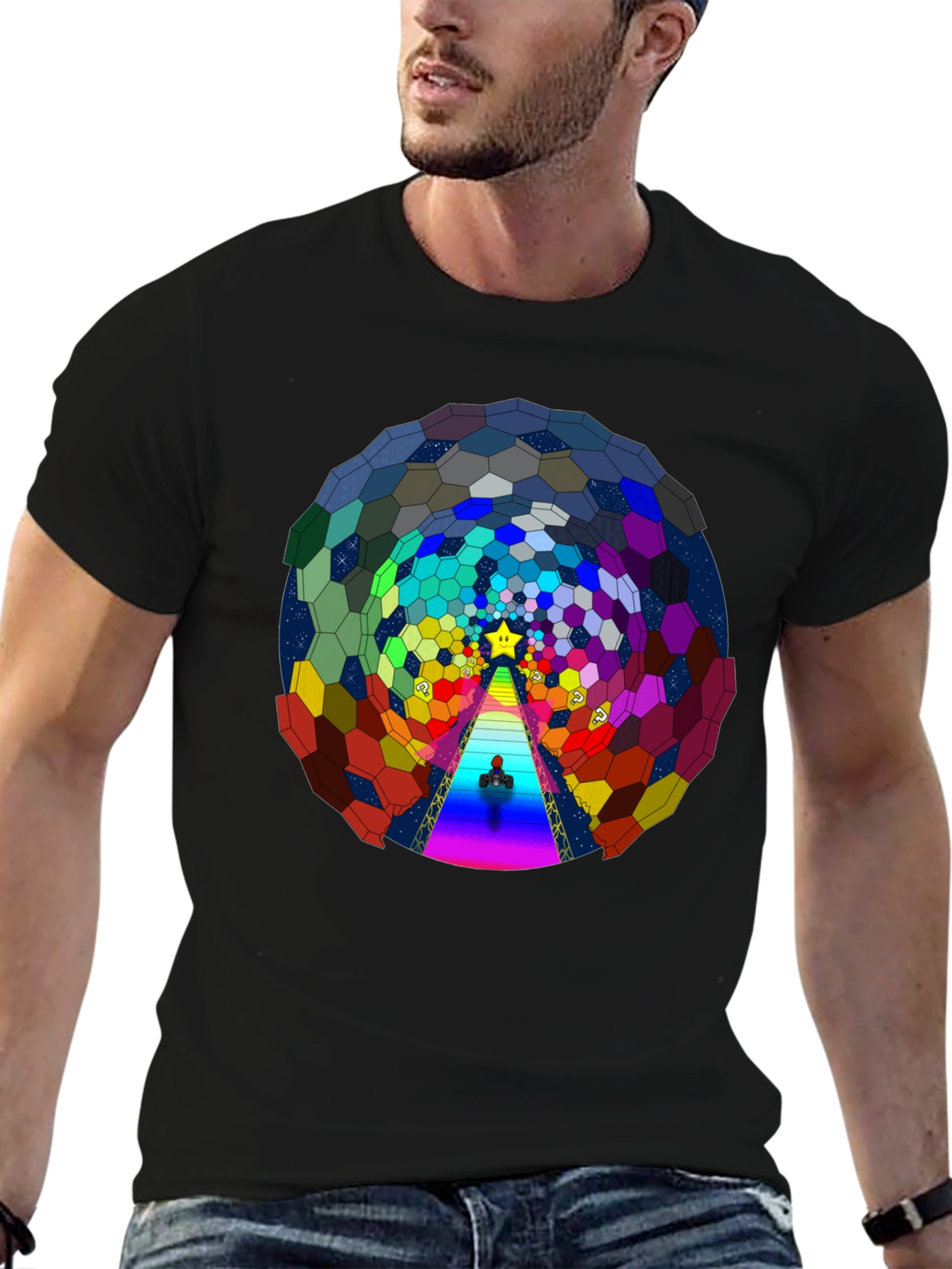 Psychedelic Hexagon Tunnel Black T-Shirt