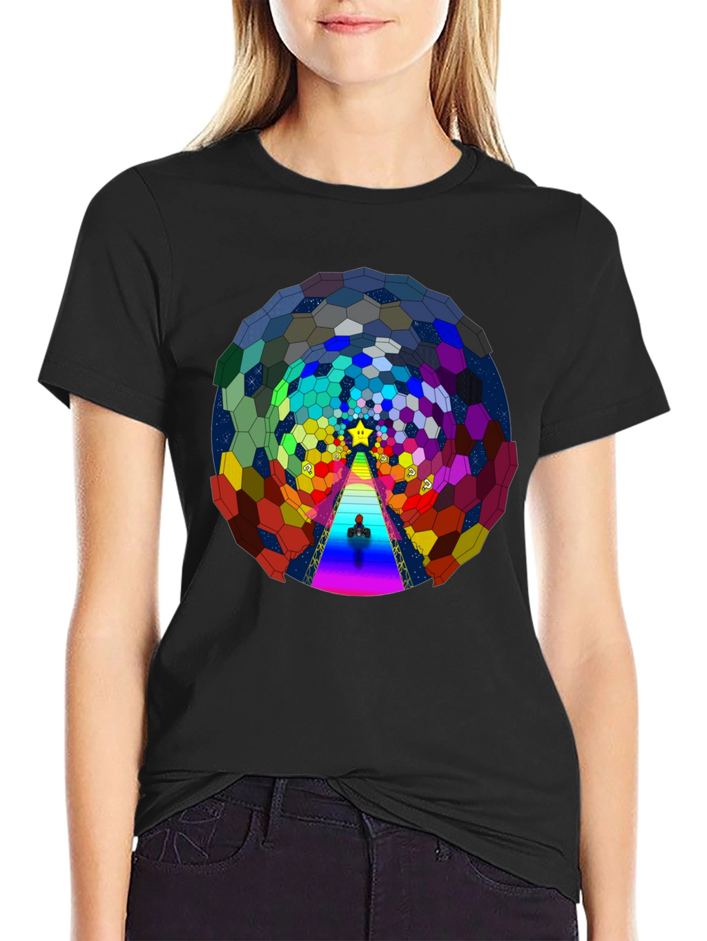Psychedelic Hexagon Tunnel Black T-Shirt