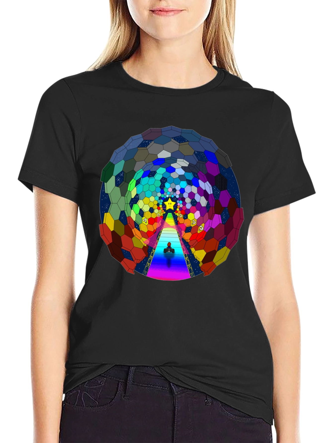 Psychedelic Hexagon Tunnel Black T-Shirt